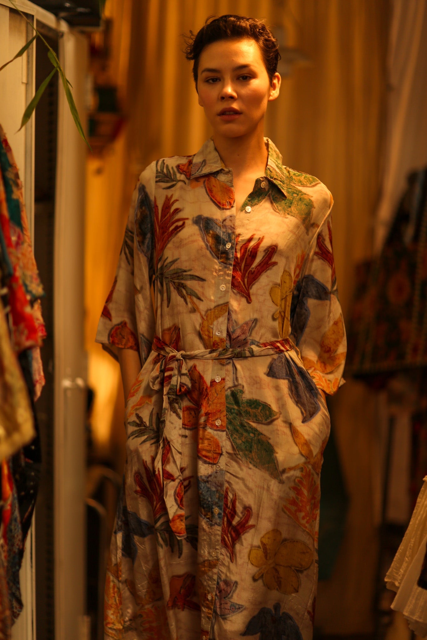 LEAF PRINTED BOTTOM DRESS - BANGKOK TAILOR CLOTHING STORE - HANDMADE CLOTHING