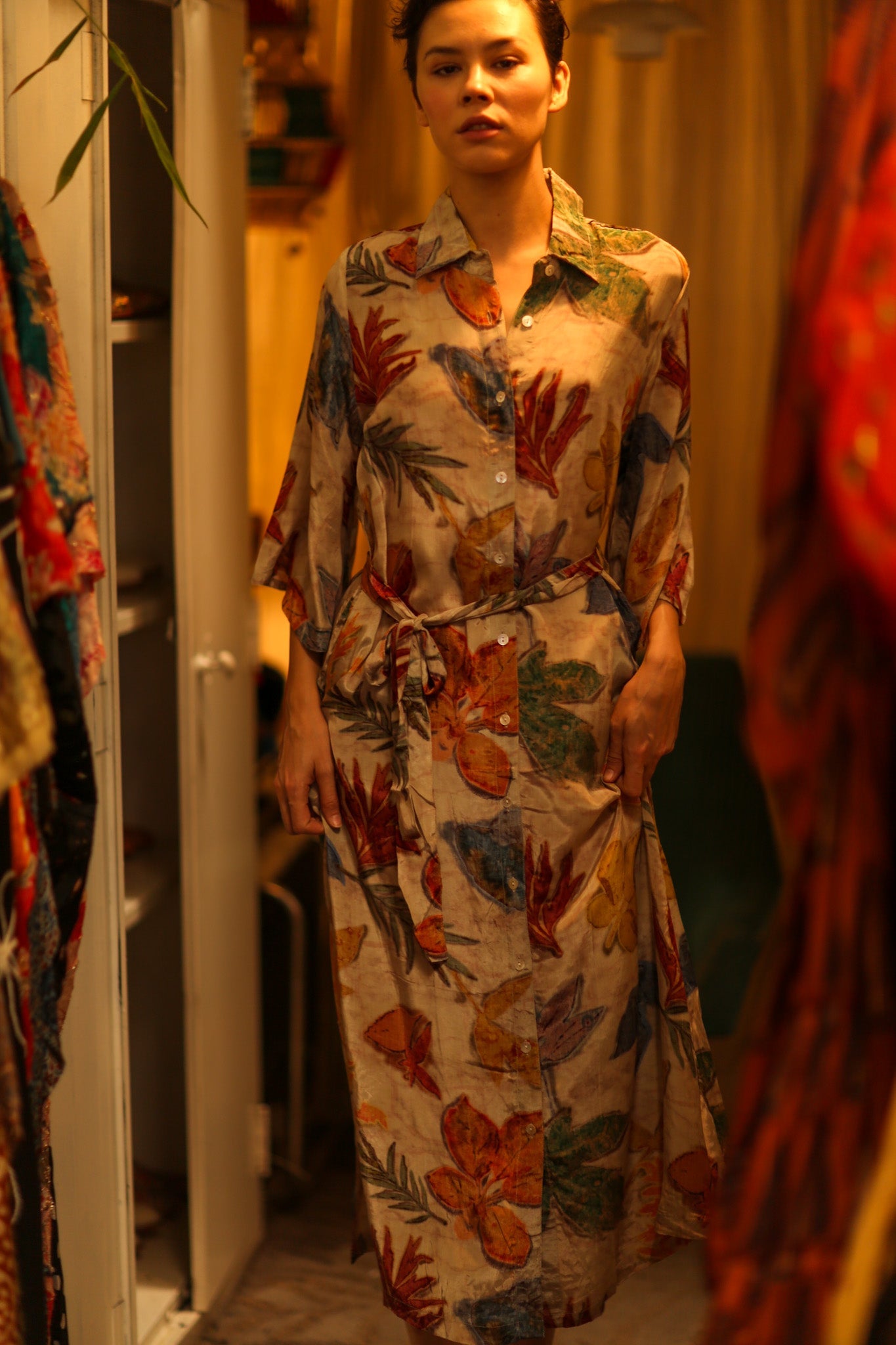 LEAF PRINTED BOTTOM DRESS - BANGKOK TAILOR CLOTHING STORE - HANDMADE CLOTHING