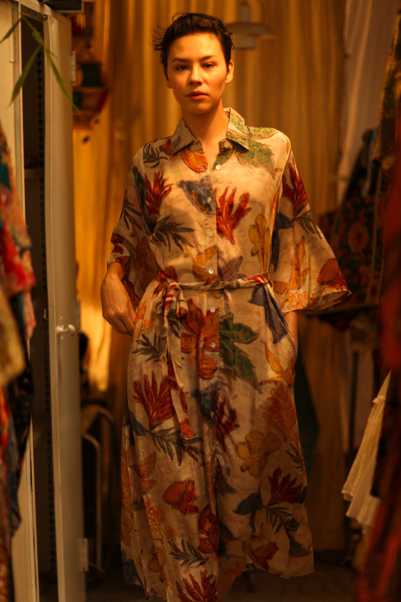LEAF PRINTED BOTTOM DRESS - BANGKOK TAILOR CLOTHING STORE - HANDMADE CLOTHING