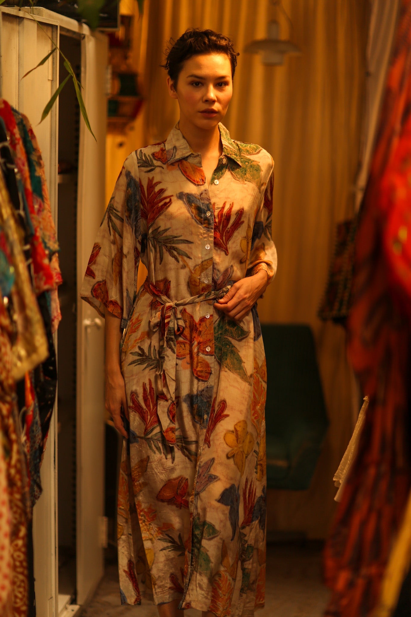 LEAF PRINTED BOTTOM DRESS - BANGKOK TAILOR CLOTHING STORE - HANDMADE CLOTHING