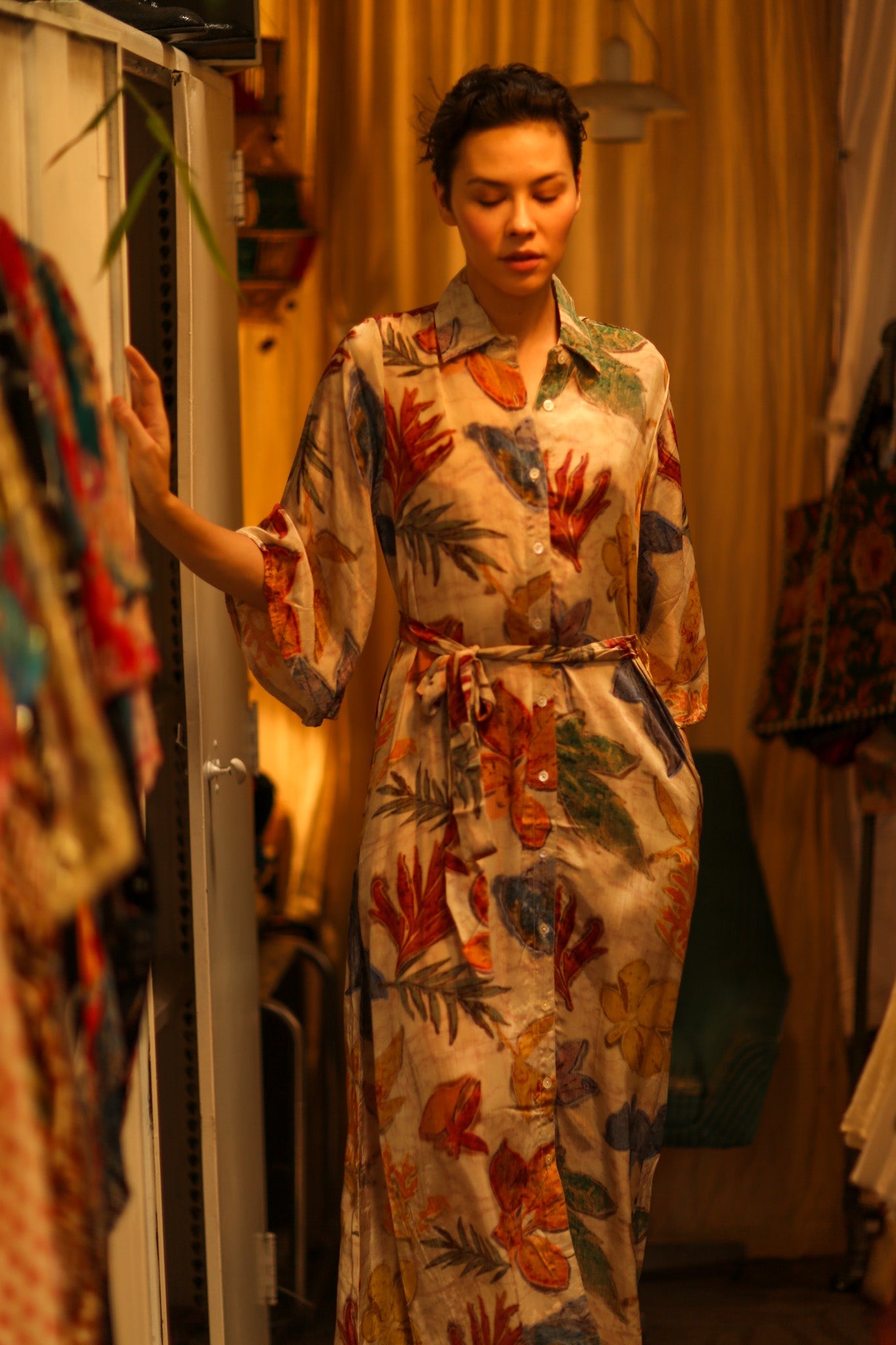 LEAF PRINTED BOTTOM DRESS - BANGKOK TAILOR CLOTHING STORE - HANDMADE CLOTHING