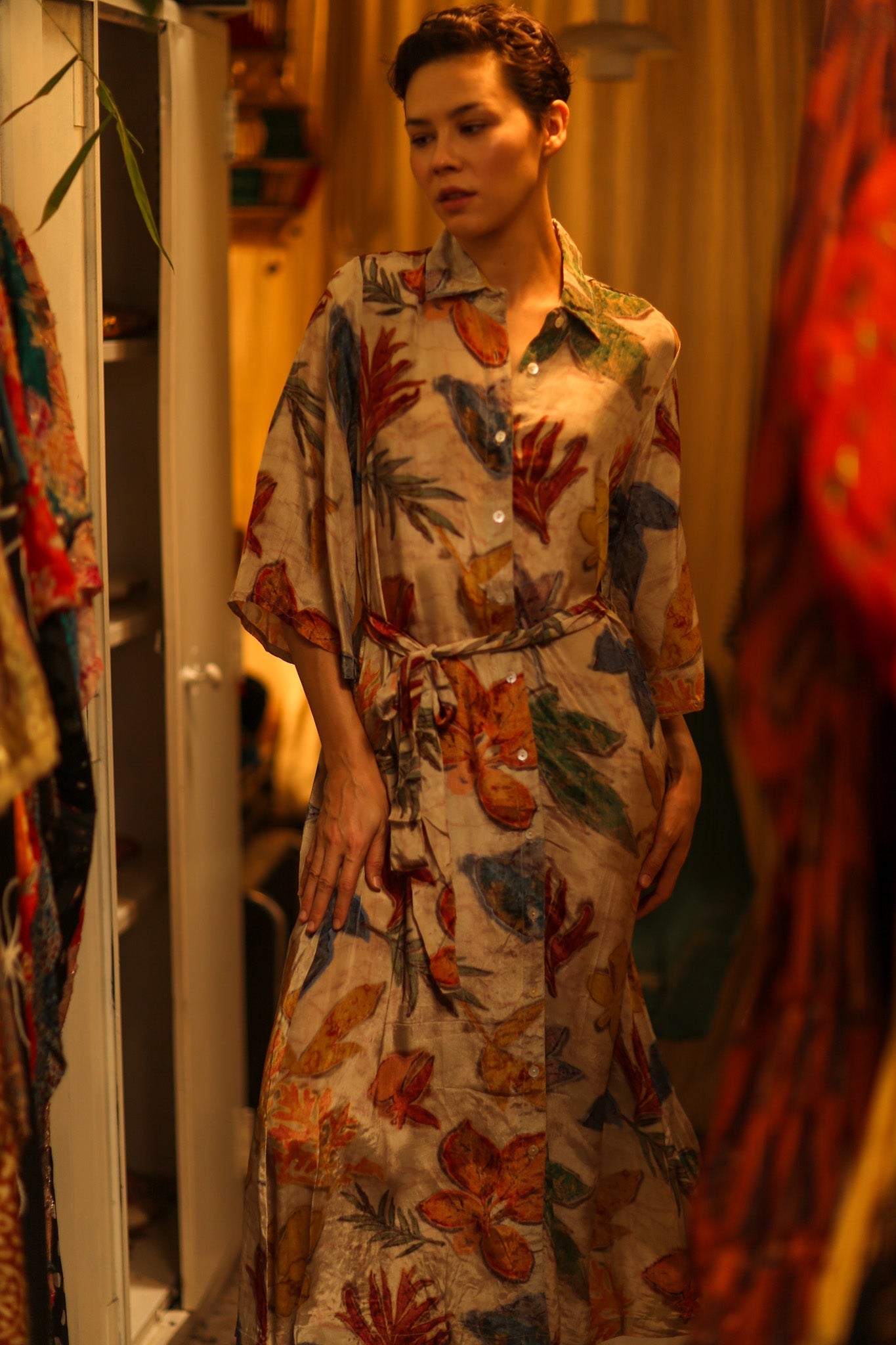 LEAF PRINTED BOTTOM DRESS - BANGKOK TAILOR CLOTHING STORE - HANDMADE CLOTHING
