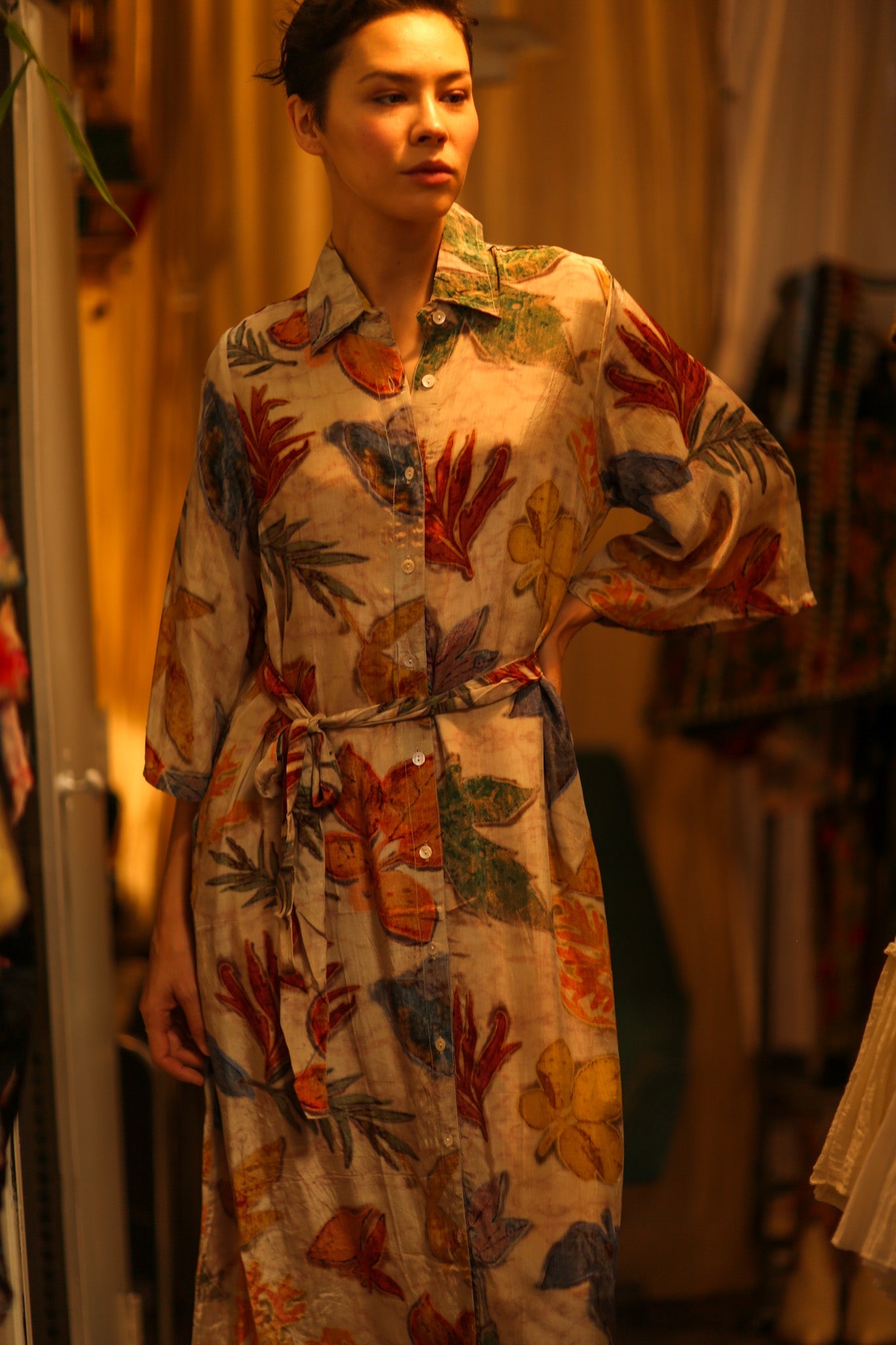 LEAF PRINTED BOTTOM DRESS - BANGKOK TAILOR CLOTHING STORE - HANDMADE CLOTHING