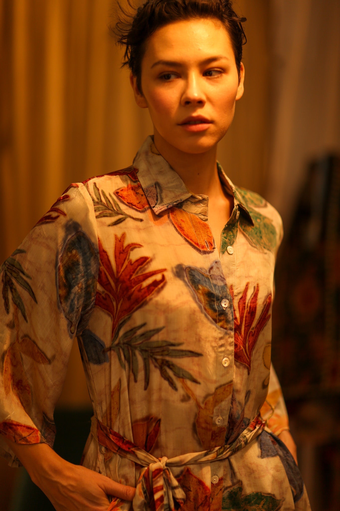 LEAF PRINTED BOTTOM DRESS - BANGKOK TAILOR CLOTHING STORE - HANDMADE CLOTHING