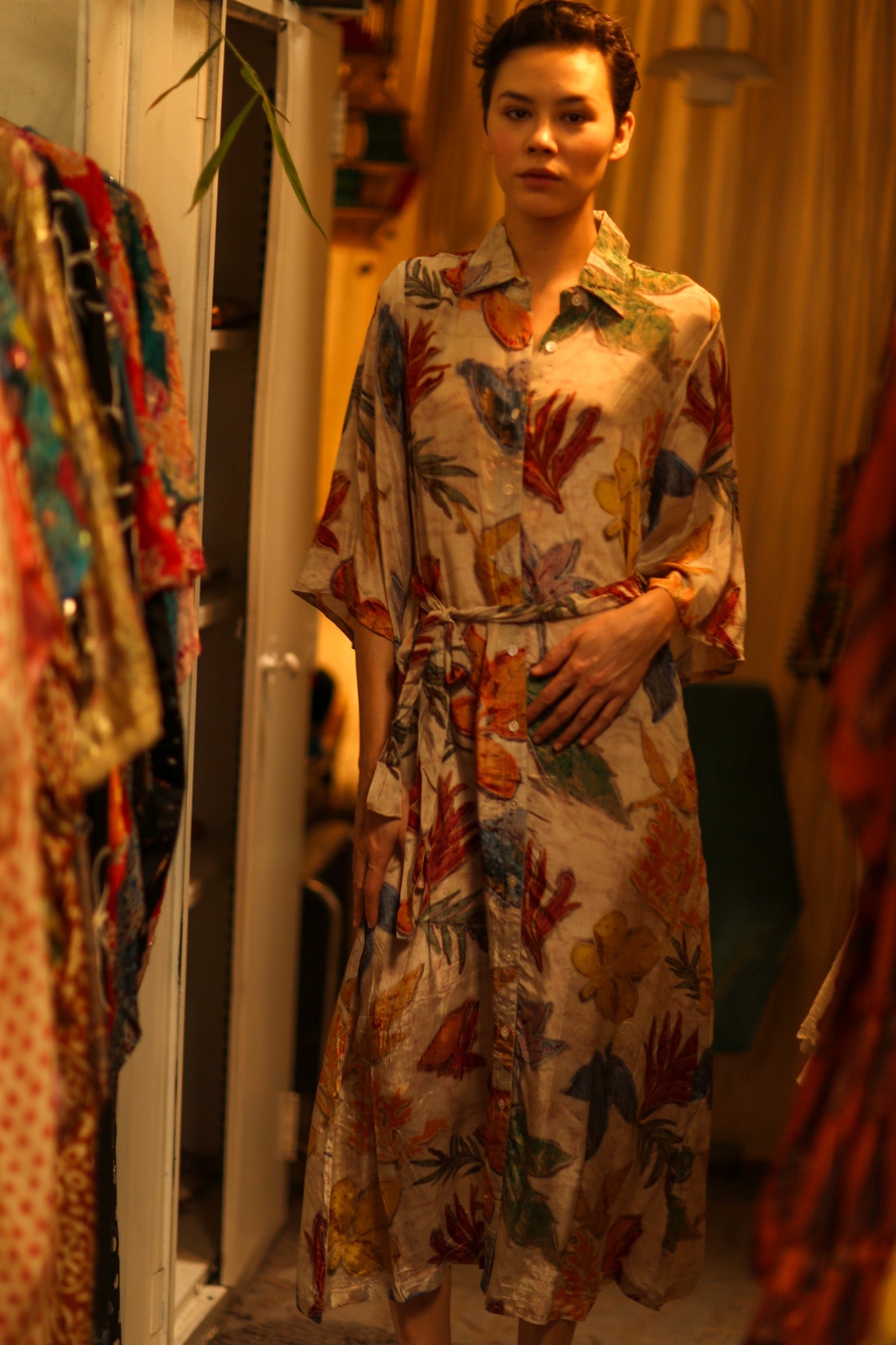 LEAF PRINTED BOTTOM DRESS - BANGKOK TAILOR CLOTHING STORE - HANDMADE CLOTHING