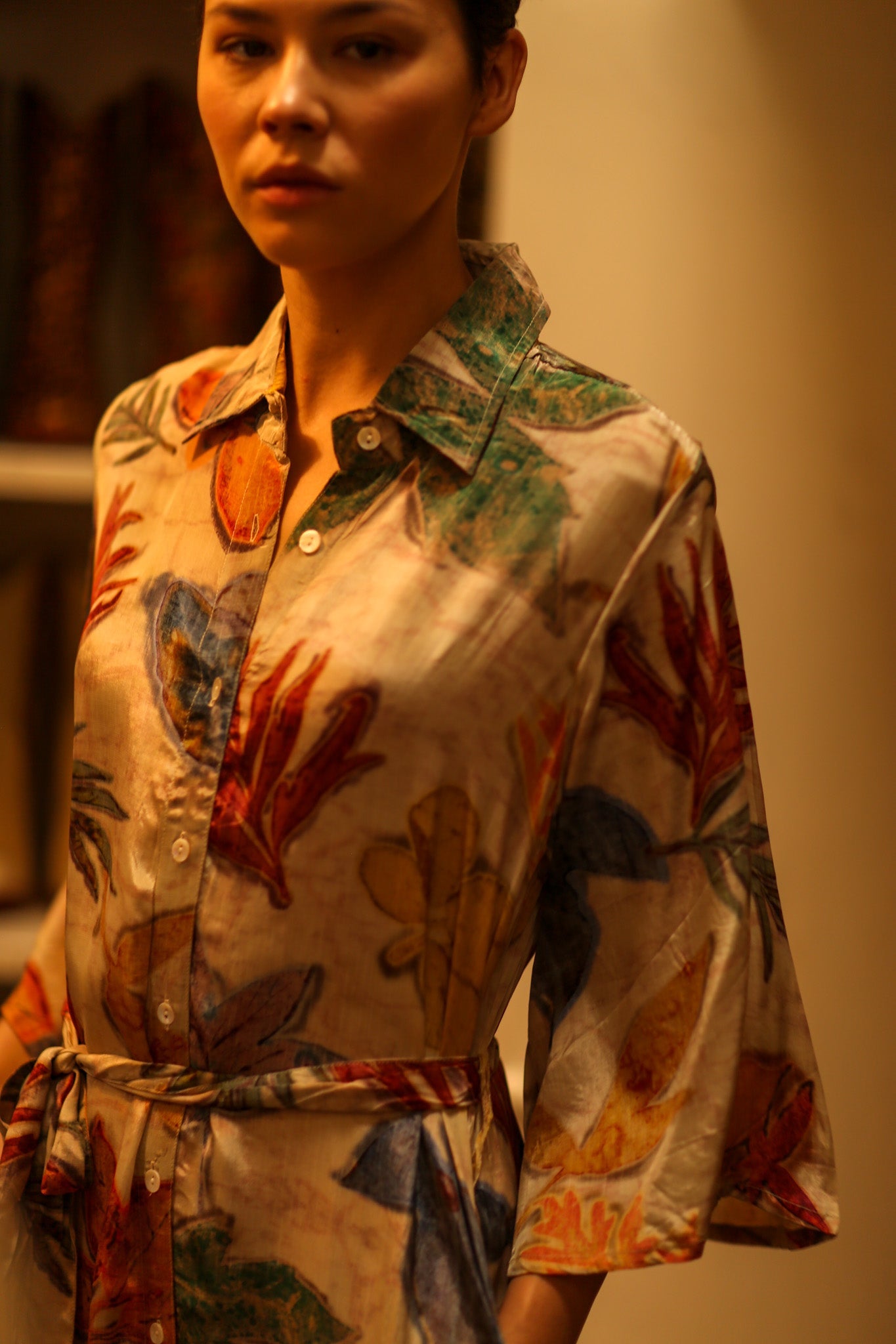 LEAF PRINTED BOTTOM DRESS - BANGKOK TAILOR CLOTHING STORE - HANDMADE CLOTHING