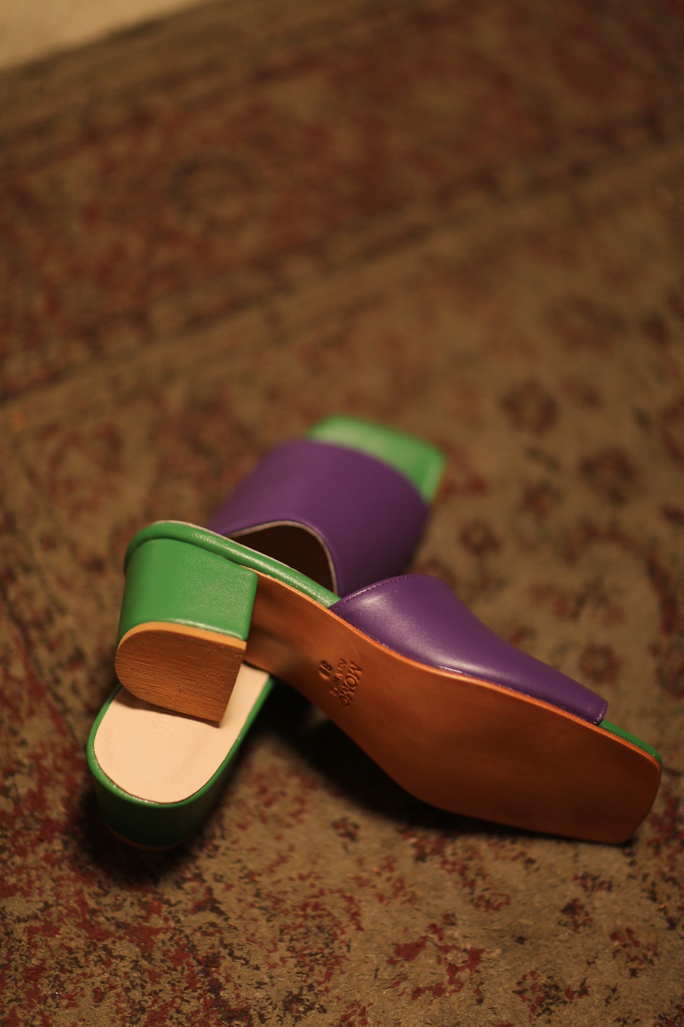 LEATHER HEELED MULES LORIN PURPLE GREEN - BANGKOK TAILOR CLOTHING STORE - HANDMADE CLOTHING