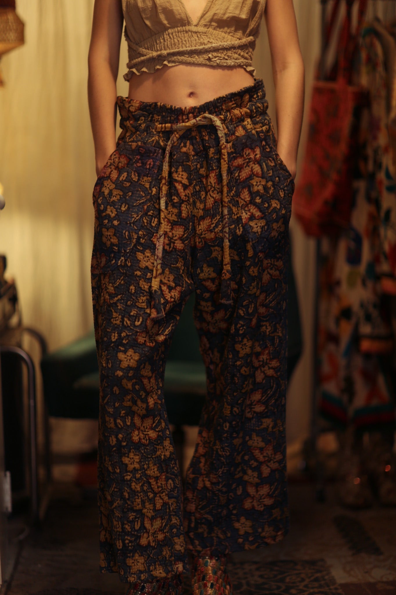 LENA KANTHA TROUSERS BLUE AND BEIJE - BANGKOK TAILOR CLOTHING STORE - HANDMADE CLOTHING