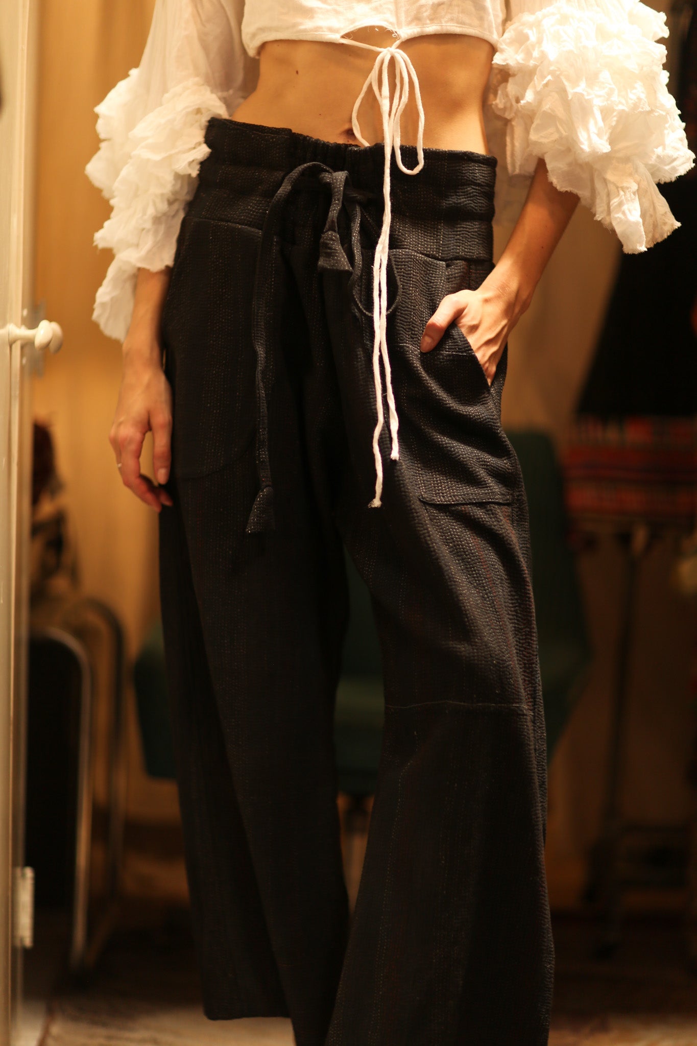 LENA KANTHA TROUSERS CHARCOAL - BANGKOK TAILOR CLOTHING STORE - HANDMADE CLOTHING