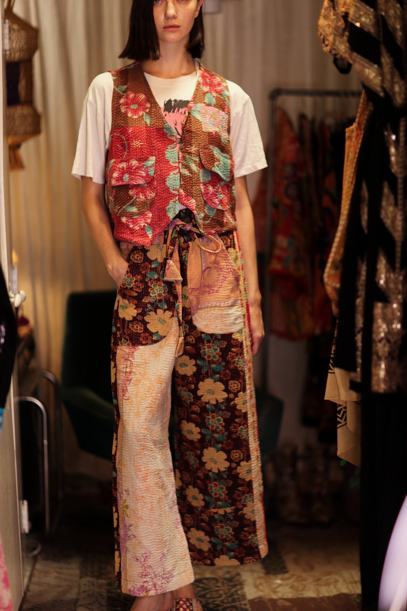 LENA KANTHA TROUSERS FLOWERS PATCHES - BANGKOK TAILOR CLOTHING STORE - HANDMADE CLOTHING