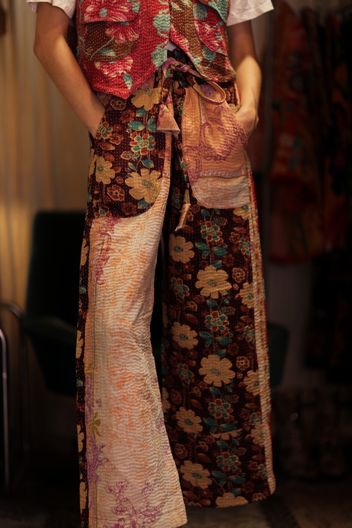 LENA KANTHA TROUSERS FLOWERS PATCHES - BANGKOK TAILOR CLOTHING STORE - HANDMADE CLOTHING