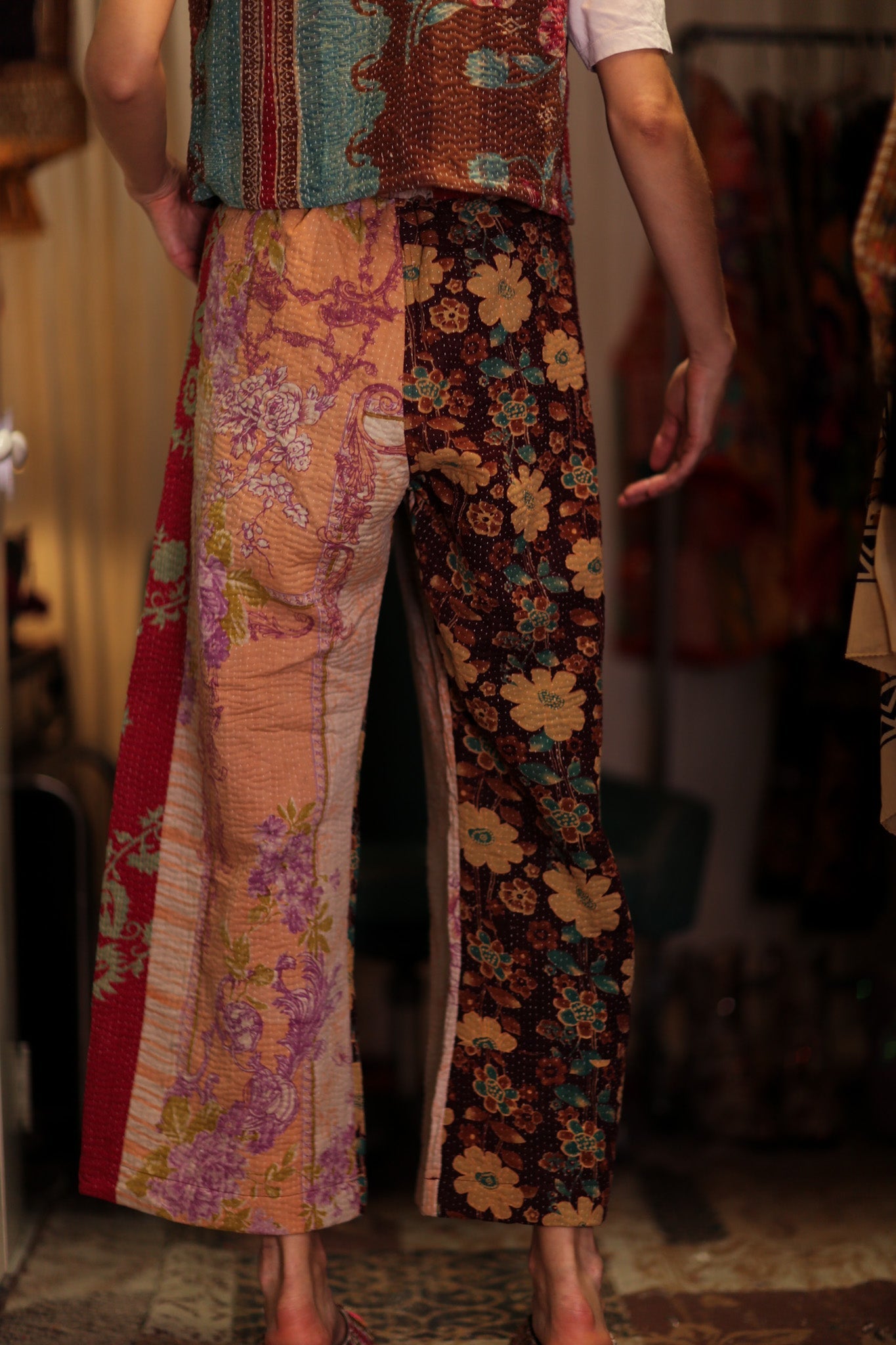 LENA KANTHA TROUSERS FLOWERS PATCHES - BANGKOK TAILOR CLOTHING STORE - HANDMADE CLOTHING