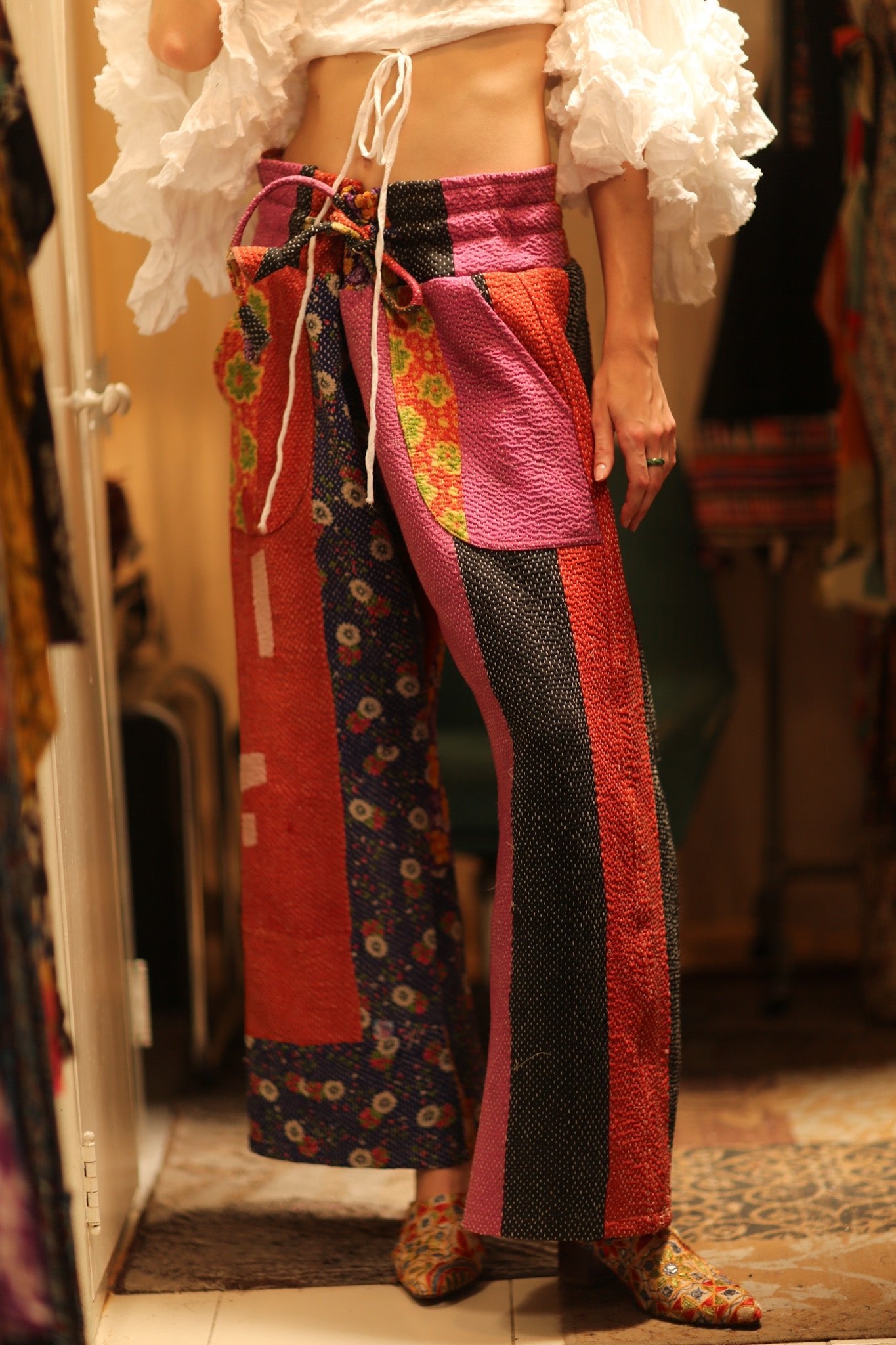 LENA KANTHA TROUSERS FUCHSIA AND FLOWERS - BANGKOK TAILOR CLOTHING STORE - HANDMADE CLOTHING