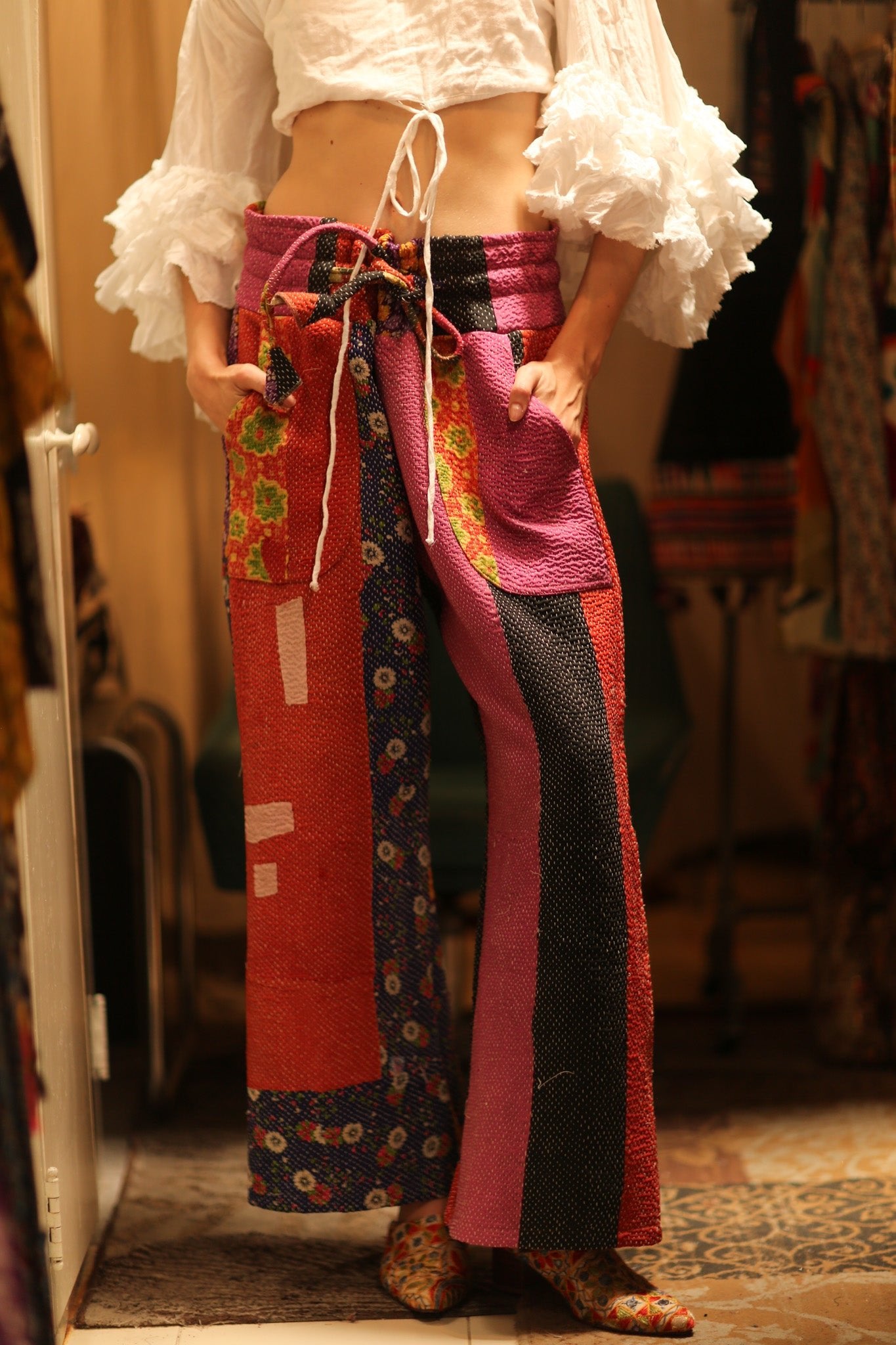 LENA KANTHA TROUSERS FUCHSIA AND FLOWERS - BANGKOK TAILOR CLOTHING STORE - HANDMADE CLOTHING