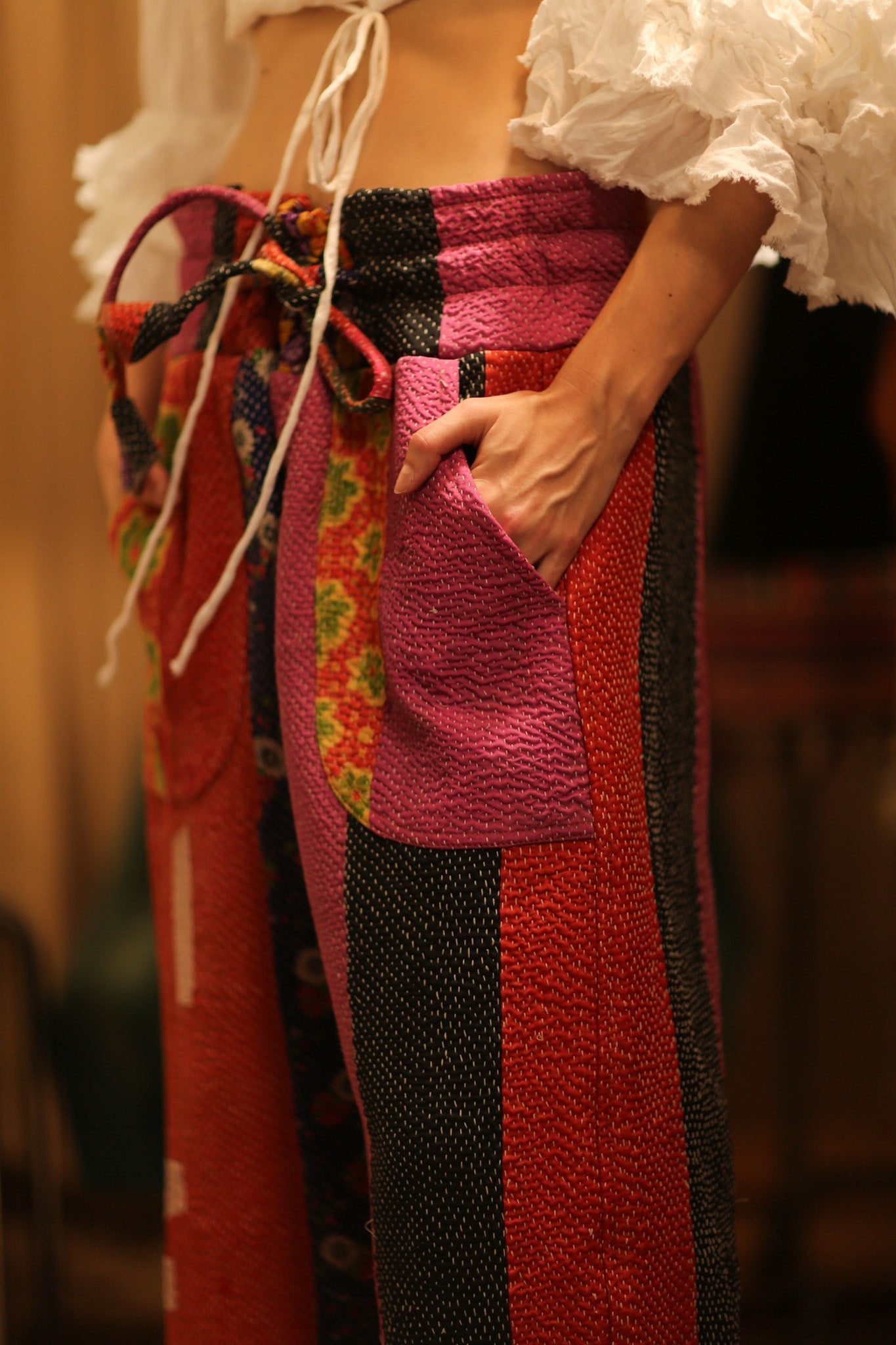 LENA KANTHA TROUSERS FUCHSIA AND FLOWERS - BANGKOK TAILOR CLOTHING STORE - HANDMADE CLOTHING