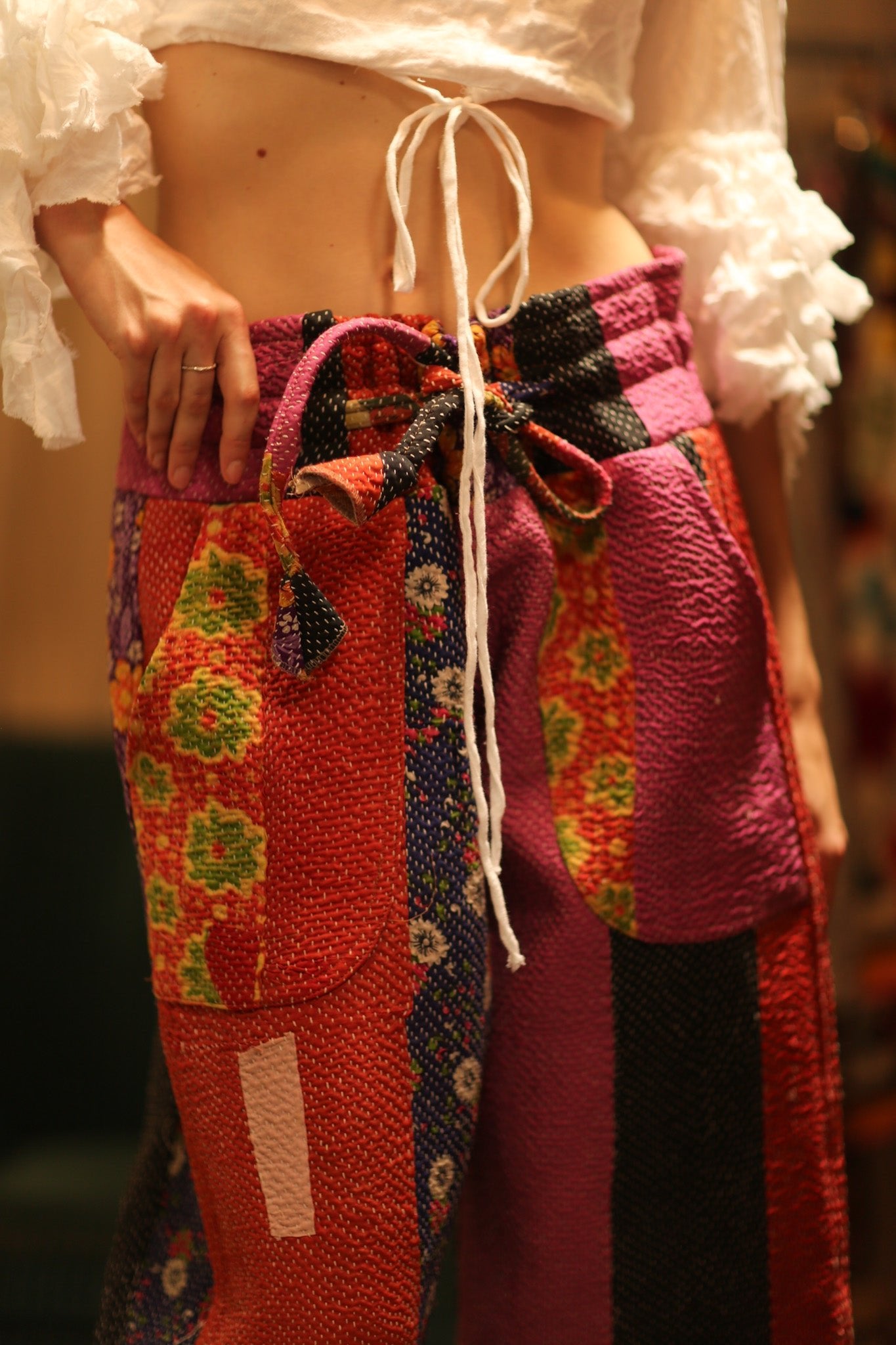 LENA KANTHA TROUSERS FUCHSIA AND FLOWERS - BANGKOK TAILOR CLOTHING STORE - HANDMADE CLOTHING