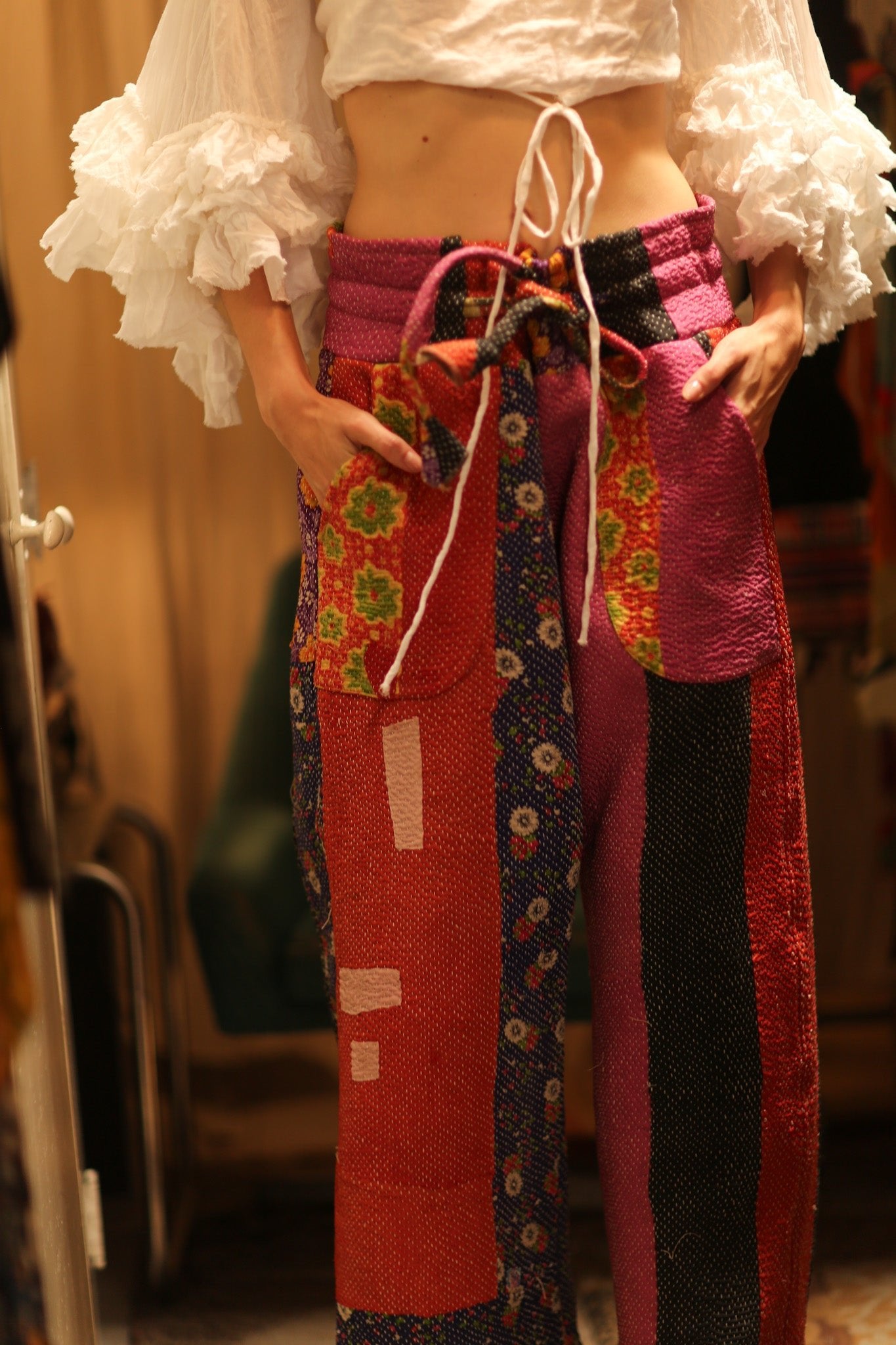 LENA KANTHA TROUSERS FUCHSIA AND FLOWERS - BANGKOK TAILOR CLOTHING STORE - HANDMADE CLOTHING