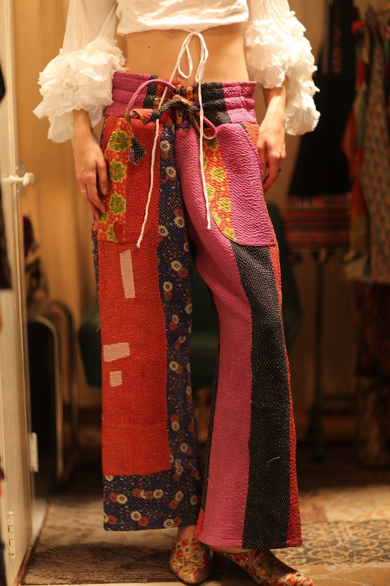 LENA KANTHA TROUSERS FUCHSIA AND FLOWERS - BANGKOK TAILOR CLOTHING STORE - HANDMADE CLOTHING