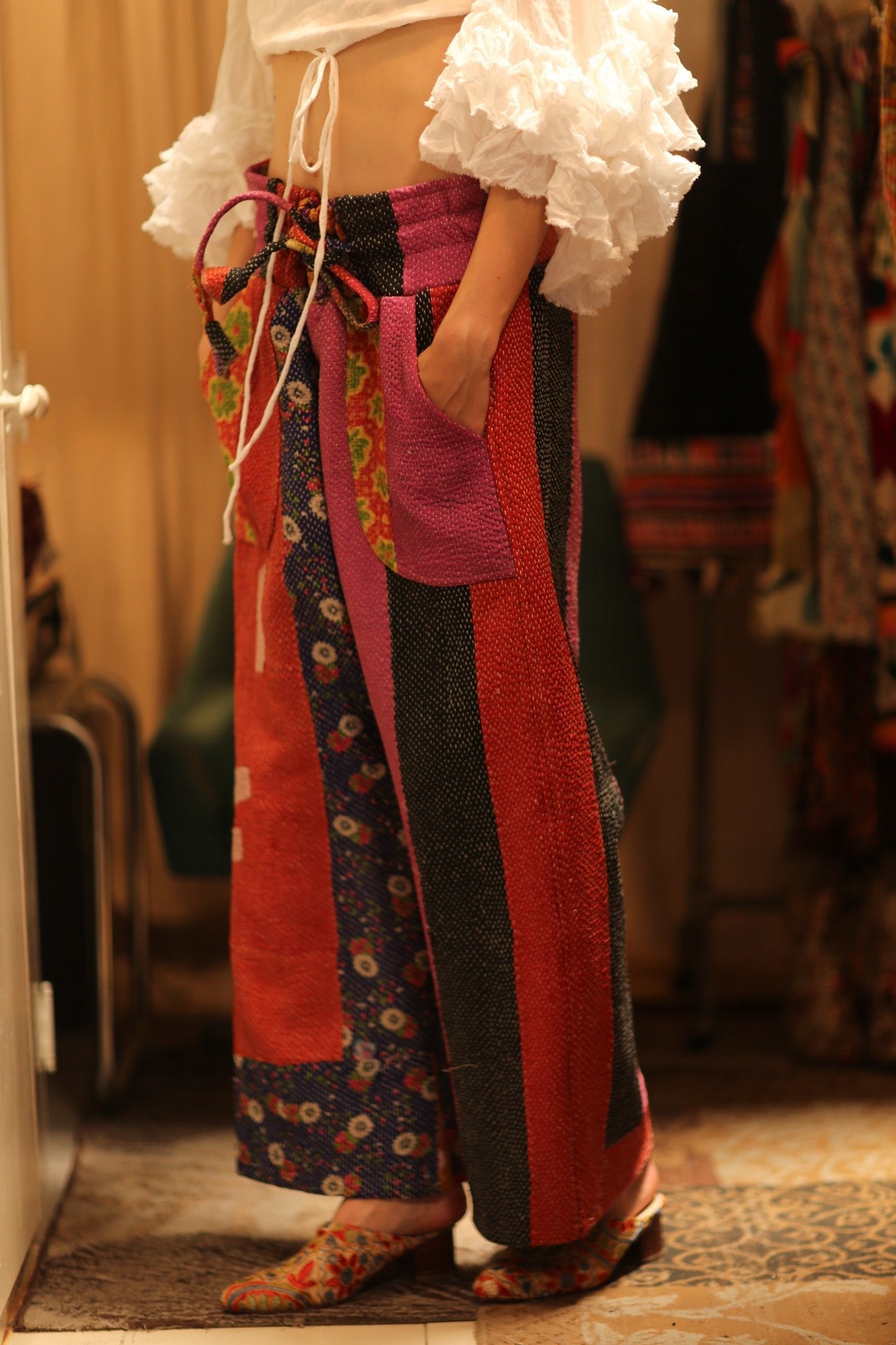 LENA KANTHA TROUSERS FUCHSIA AND FLOWERS - BANGKOK TAILOR CLOTHING STORE - HANDMADE CLOTHING