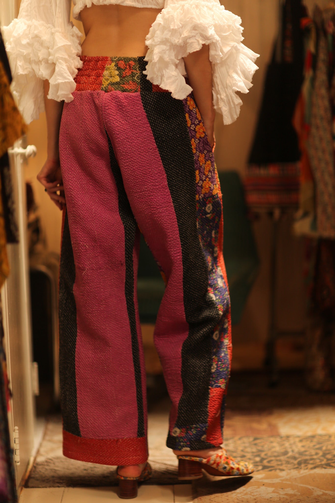 LENA KANTHA TROUSERS FUCHSIA AND FLOWERS - BANGKOK TAILOR CLOTHING STORE - HANDMADE CLOTHING
