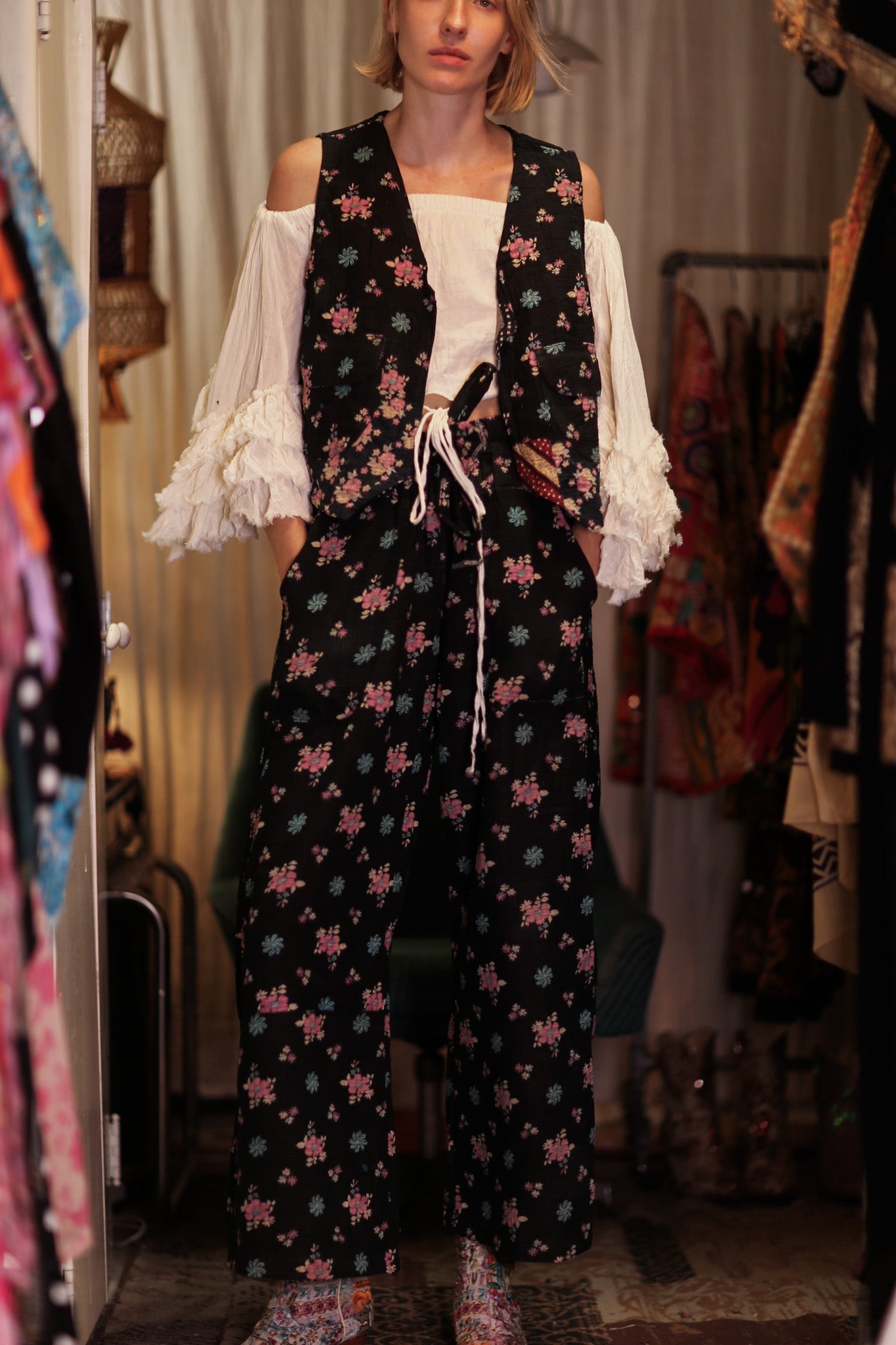 LENA KANTHA TROUSERS MINI BOUQUET - BANGKOK TAILOR CLOTHING STORE - HANDMADE CLOTHING