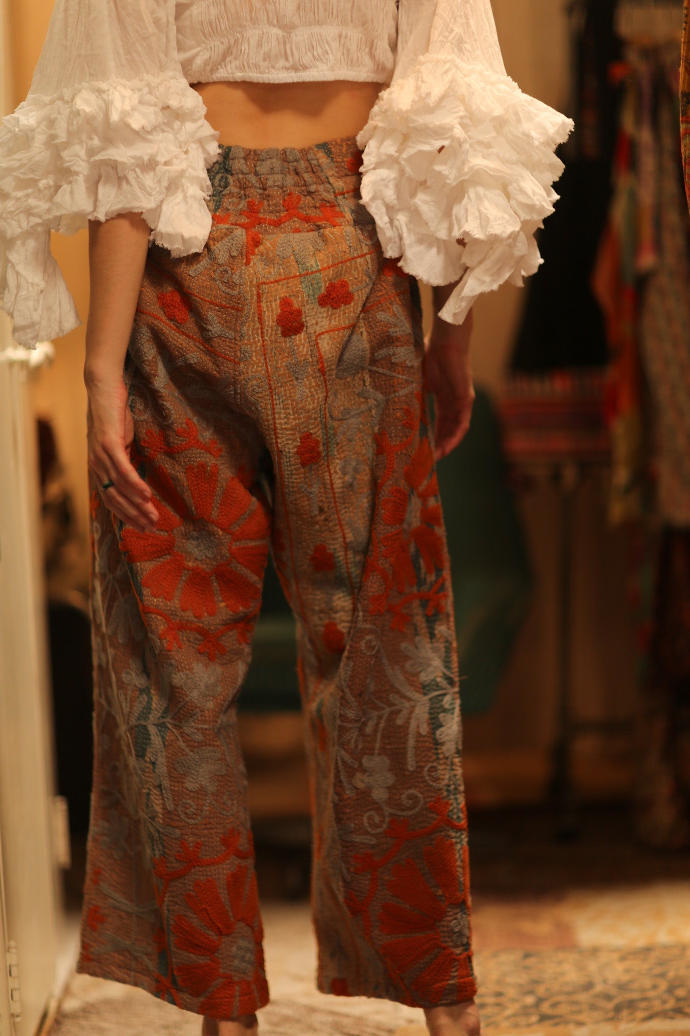 LENA KANTHA TROUSERS ORANGE FLOWERS - BANGKOK TAILOR CLOTHING STORE - HANDMADE CLOTHING