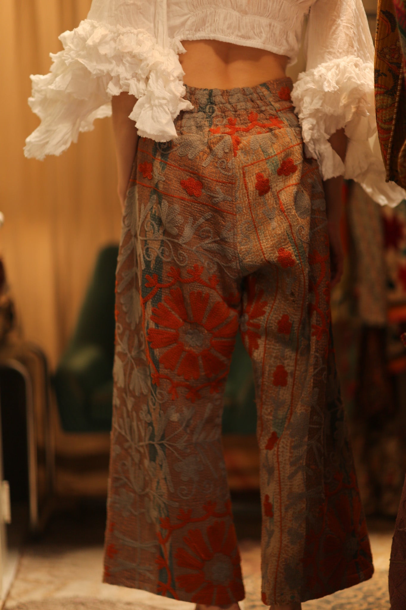 LENA KANTHA TROUSERS ORANGE FLOWERS - BANGKOK TAILOR CLOTHING STORE - HANDMADE CLOTHING