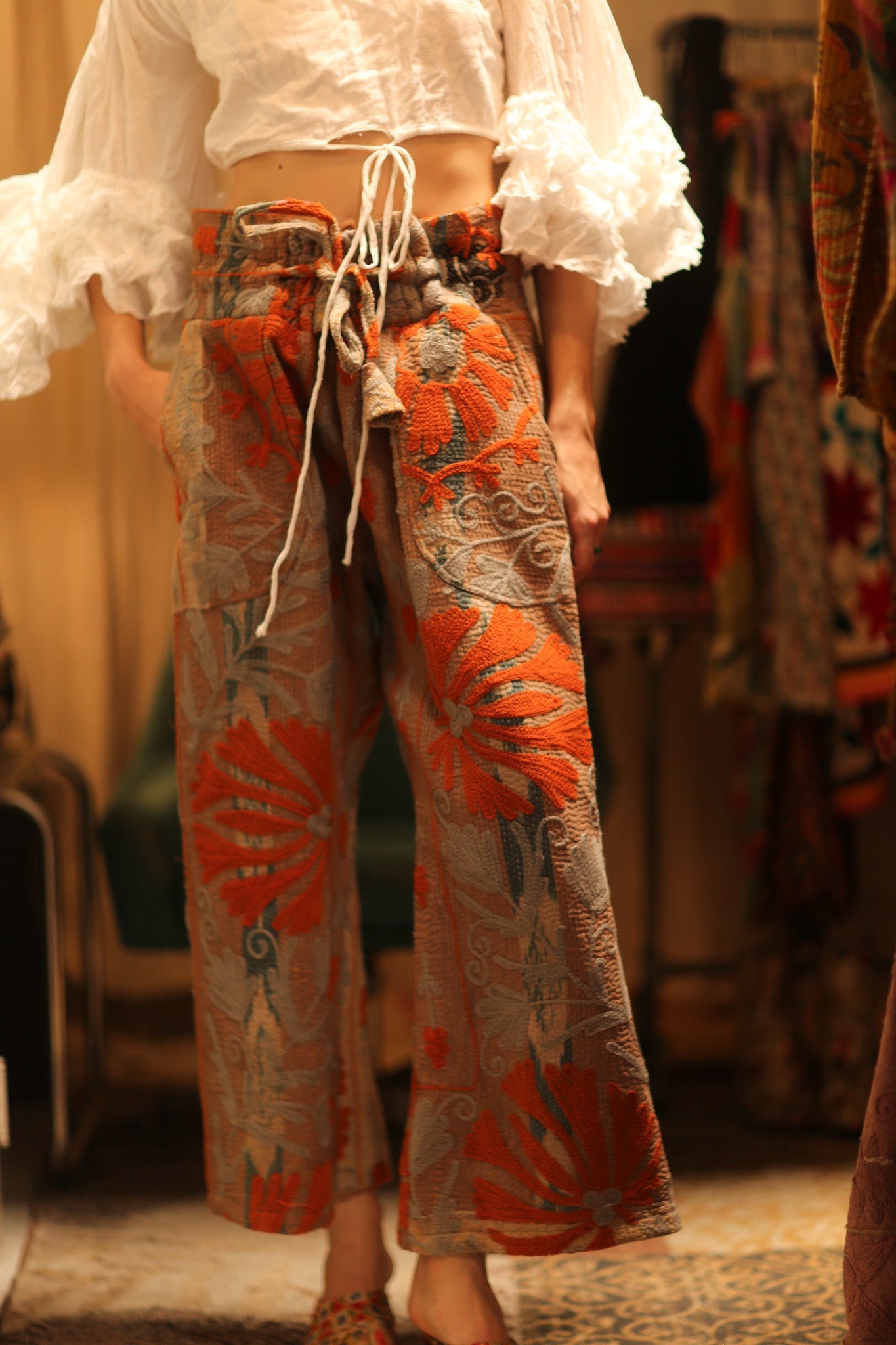 LENA KANTHA TROUSERS ORANGE FLOWERS - BANGKOK TAILOR CLOTHING STORE - HANDMADE CLOTHING