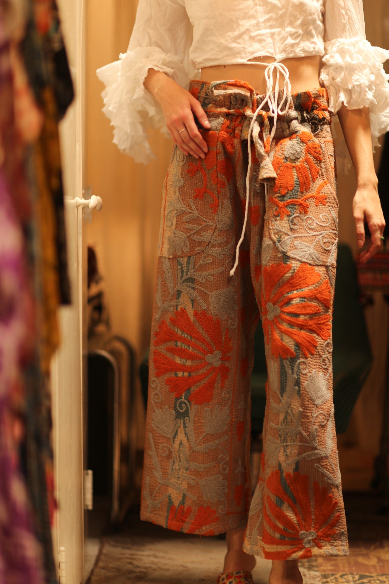 LENA KANTHA TROUSERS ORANGE FLOWERS - BANGKOK TAILOR CLOTHING STORE - HANDMADE CLOTHING