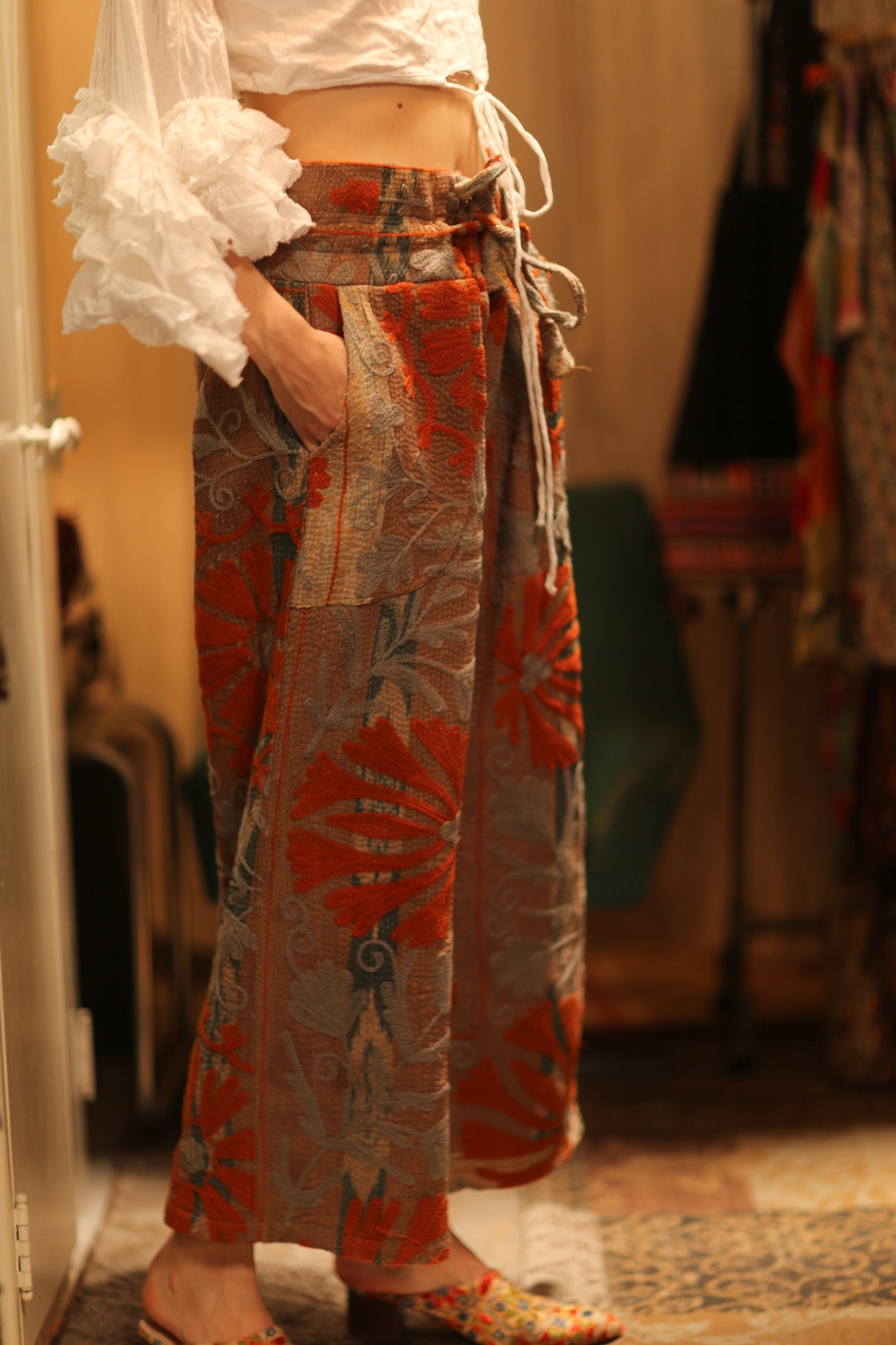 LENA KANTHA TROUSERS ORANGE FLOWERS - BANGKOK TAILOR CLOTHING STORE - HANDMADE CLOTHING