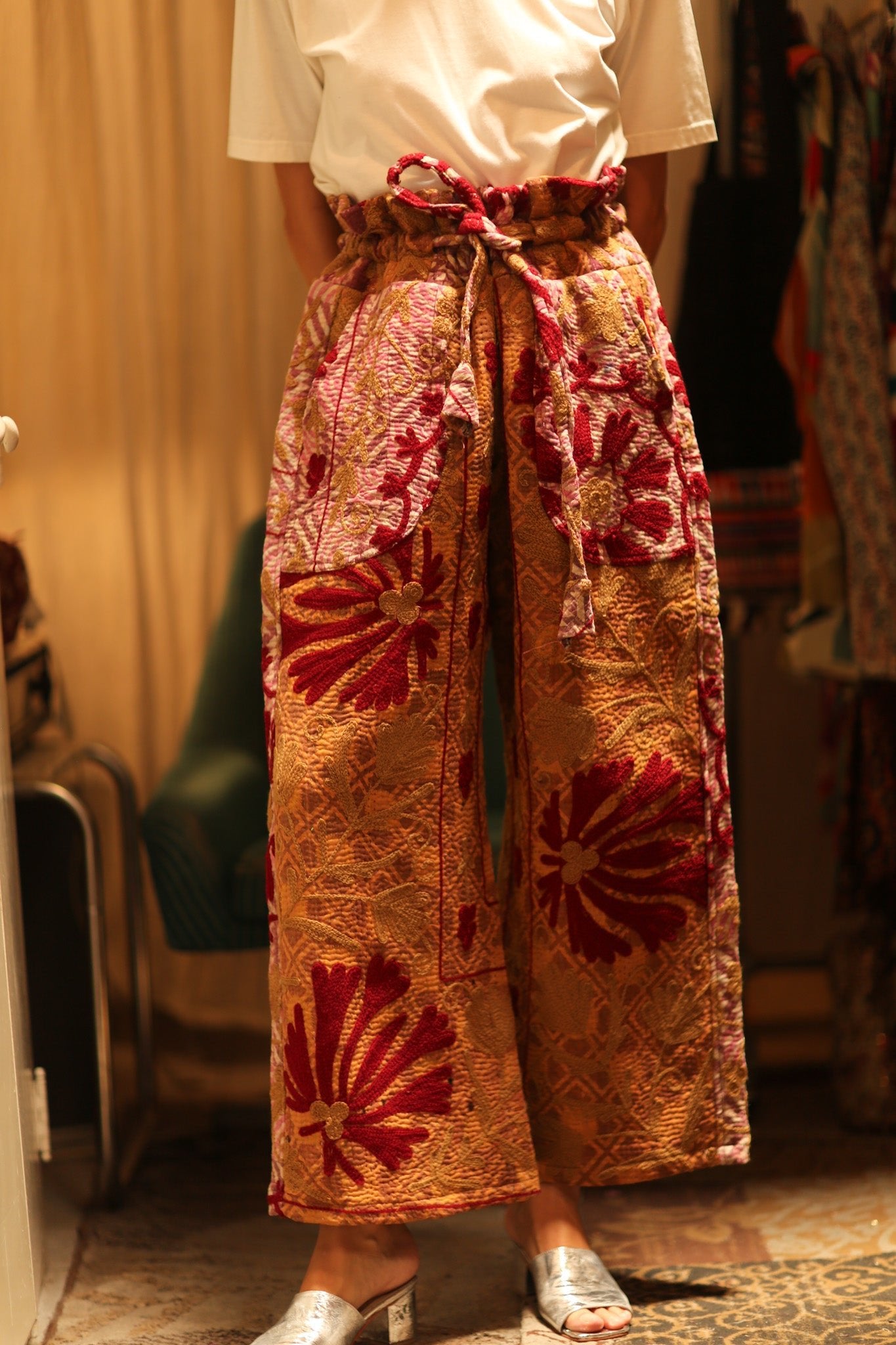 LENA KANTHA TROUSERS RED FLOWERS - BANGKOK TAILOR CLOTHING STORE - HANDMADE CLOTHING