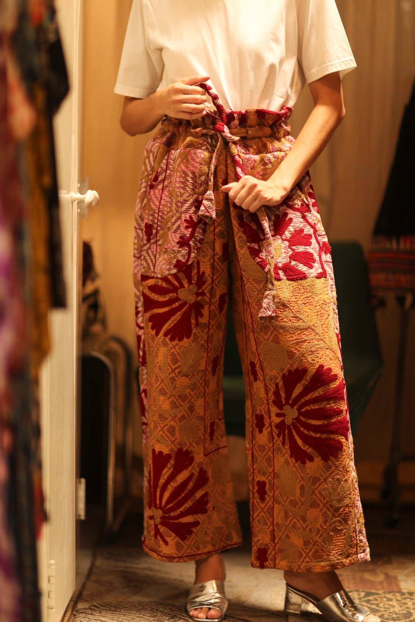 LENA KANTHA TROUSERS RED FLOWERS - BANGKOK TAILOR CLOTHING STORE - HANDMADE CLOTHING
