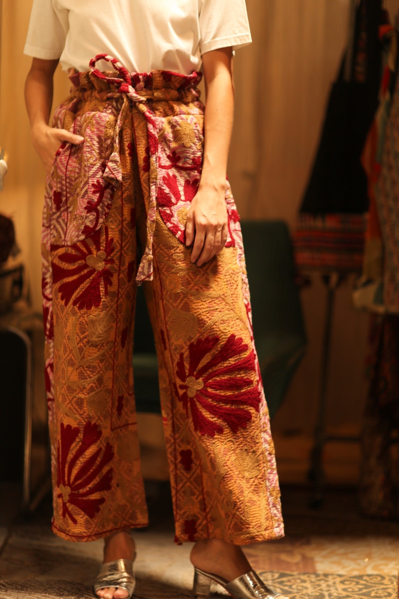 LENA KANTHA TROUSERS RED FLOWERS - BANGKOK TAILOR CLOTHING STORE - HANDMADE CLOTHING