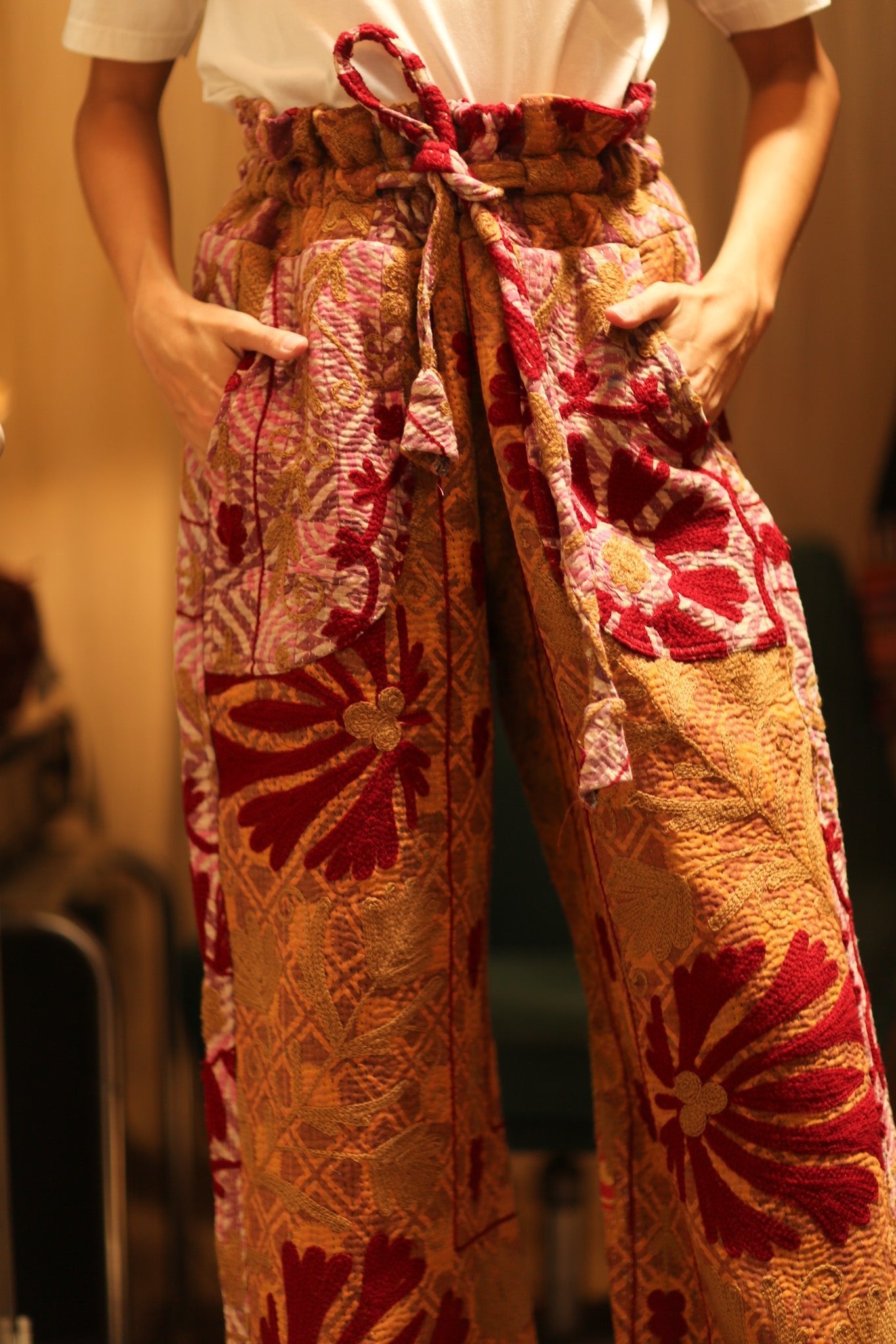 LENA KANTHA TROUSERS RED FLOWERS - BANGKOK TAILOR CLOTHING STORE - HANDMADE CLOTHING