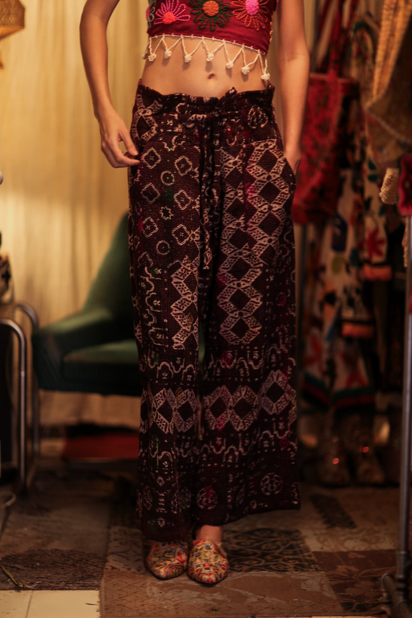 LENA KANTHA TROUSERS RED WINE - BANGKOK TAILOR CLOTHING STORE - HANDMADE CLOTHING