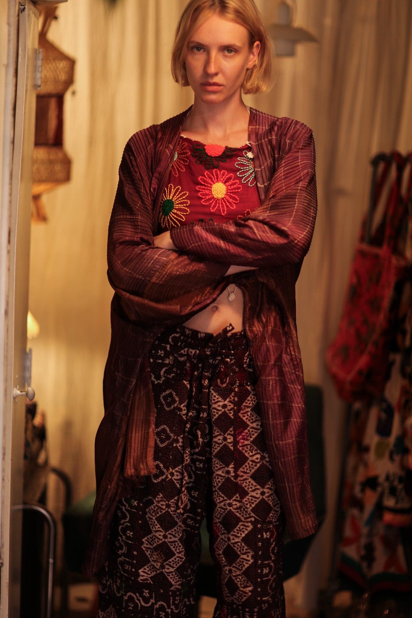 LENA KANTHA TROUSERS RED WINE - BANGKOK TAILOR CLOTHING STORE - HANDMADE CLOTHING