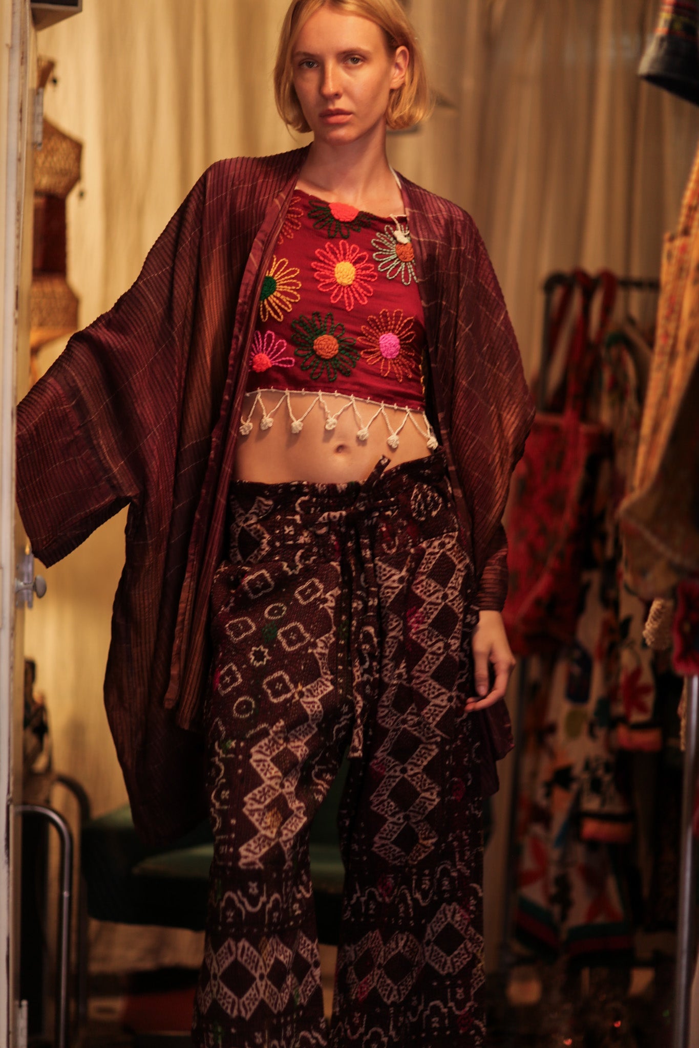 LENA KANTHA TROUSERS RED WINE - BANGKOK TAILOR CLOTHING STORE - HANDMADE CLOTHING
