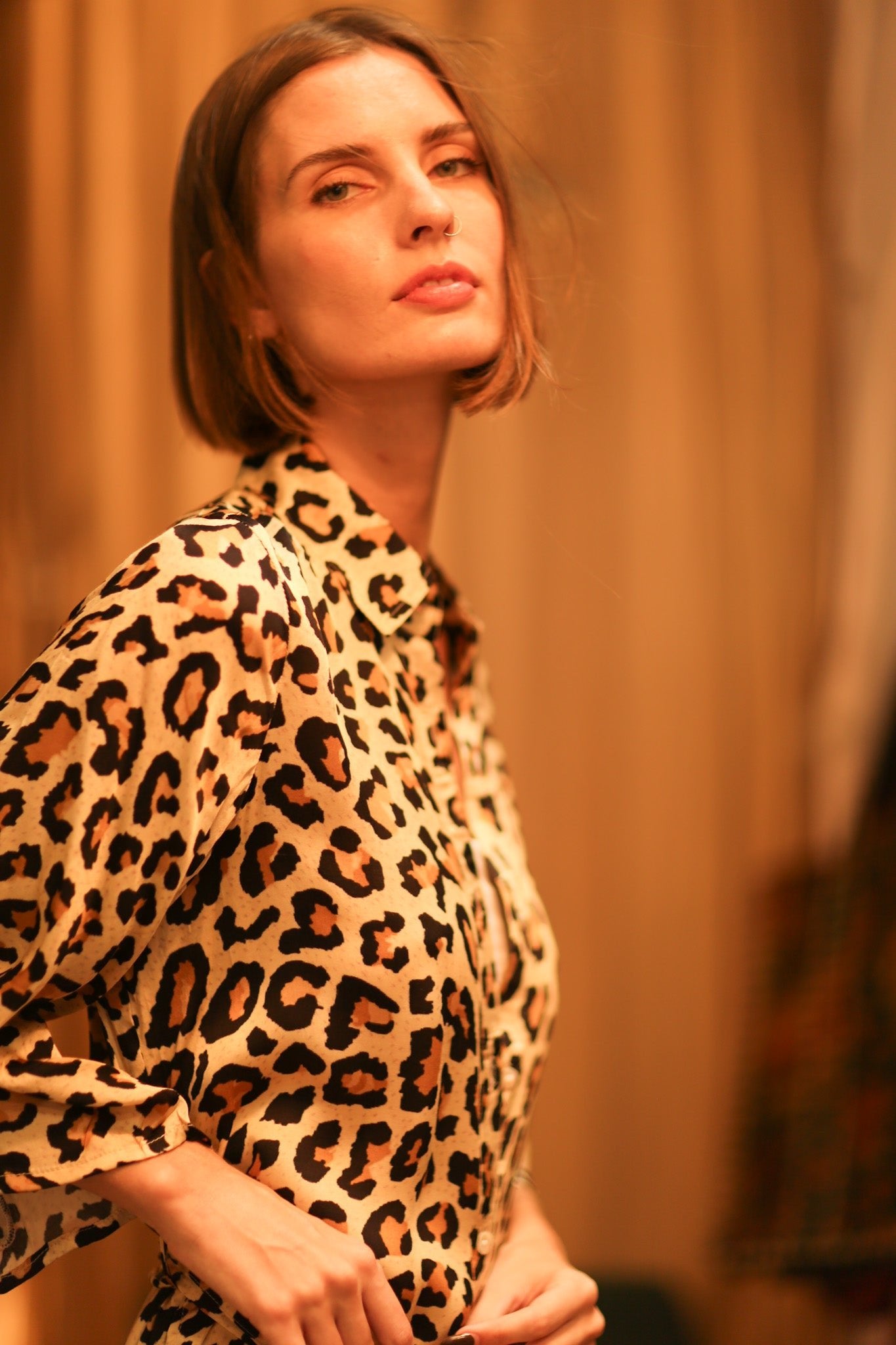 LEO PRINT BUTTON DRESS SERVGE - BANGKOK TAILOR CLOTHING STORE - HANDMADE CLOTHING