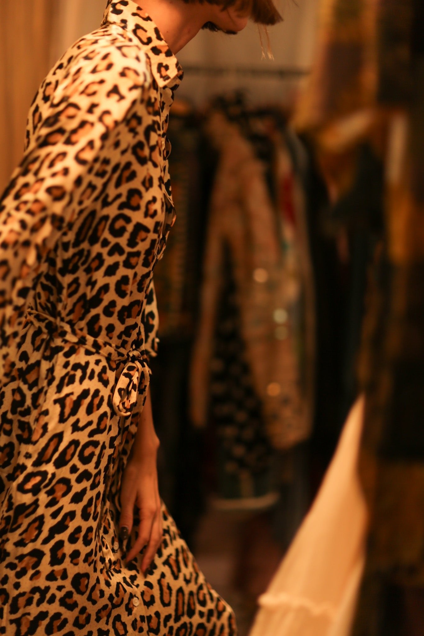 LEO PRINT BUTTON DRESS SERVGE - BANGKOK TAILOR CLOTHING STORE - HANDMADE CLOTHING