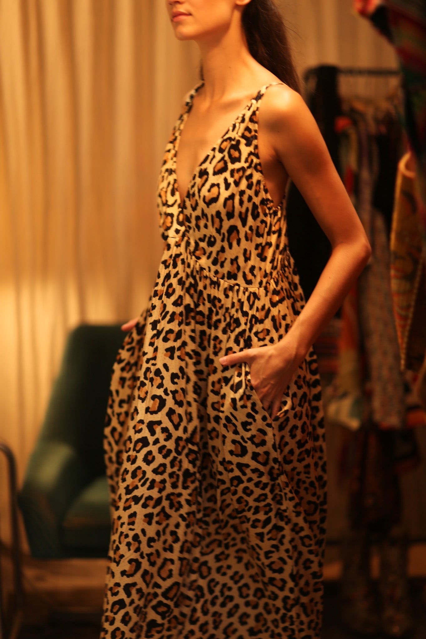 LEO PRINT SILK SHOULDER STRAP DRESS LILY - BANGKOK TAILOR CLOTHING STORE - HANDMADE CLOTHING