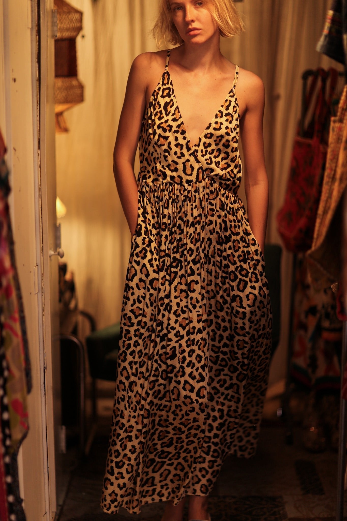 LEO PRINT SILK SHOULDER STRAP DRESS LILY - BANGKOK TAILOR CLOTHING STORE - HANDMADE CLOTHING