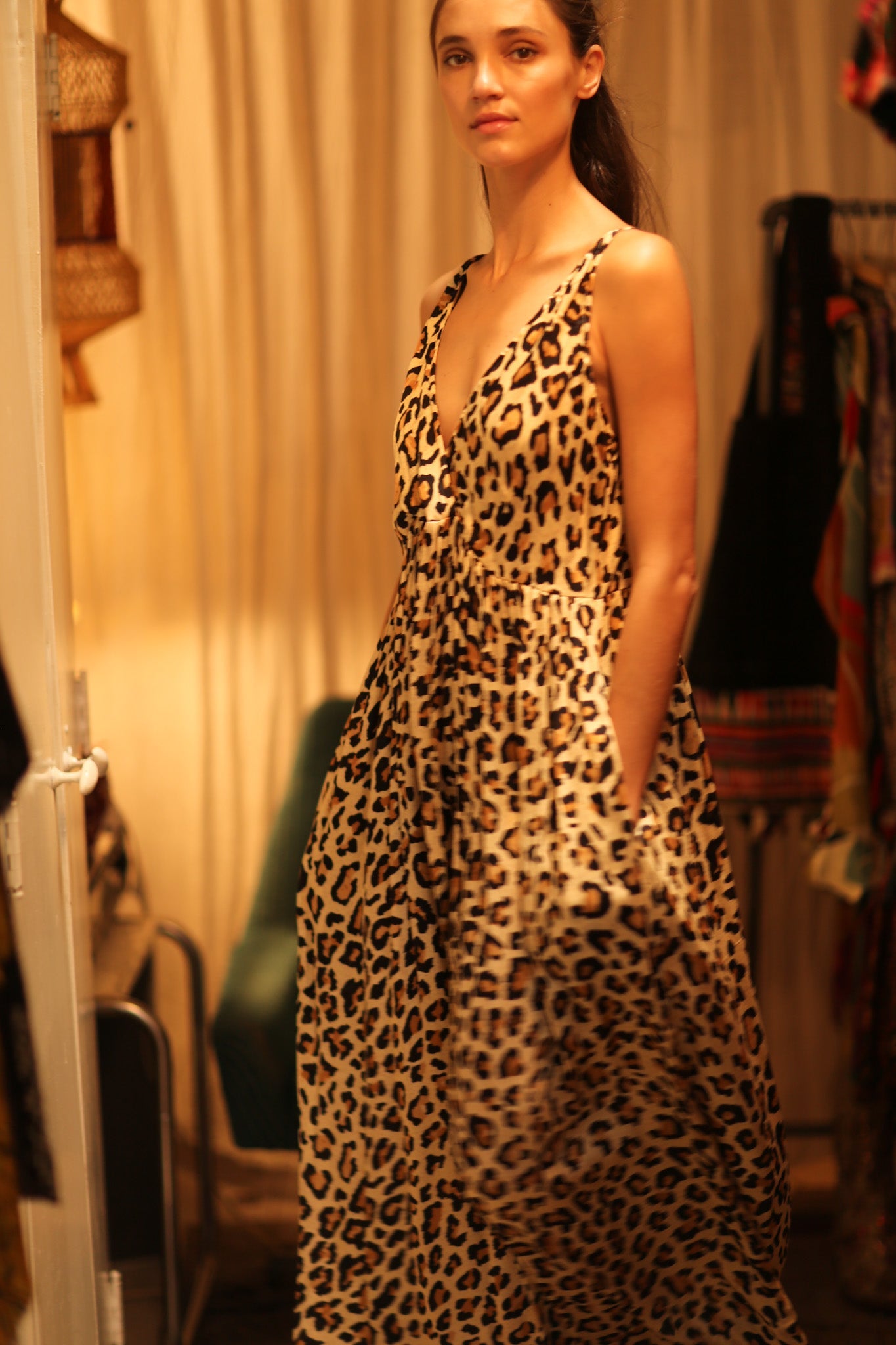 LEO PRINT SILK SHOULDER STRAP DRESS LILY - BANGKOK TAILOR CLOTHING STORE - HANDMADE CLOTHING