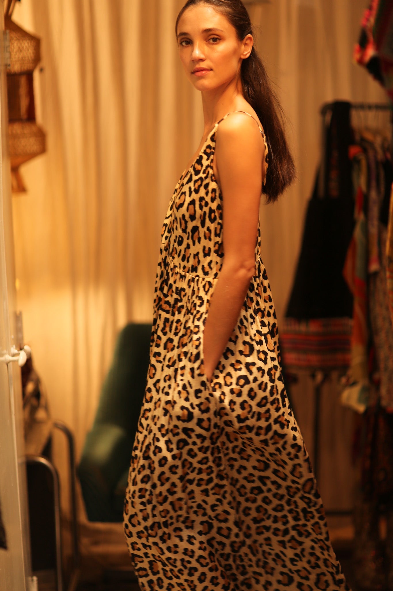 LEO PRINT SILK SHOULDER STRAP DRESS LILY - BANGKOK TAILOR CLOTHING STORE - HANDMADE CLOTHING