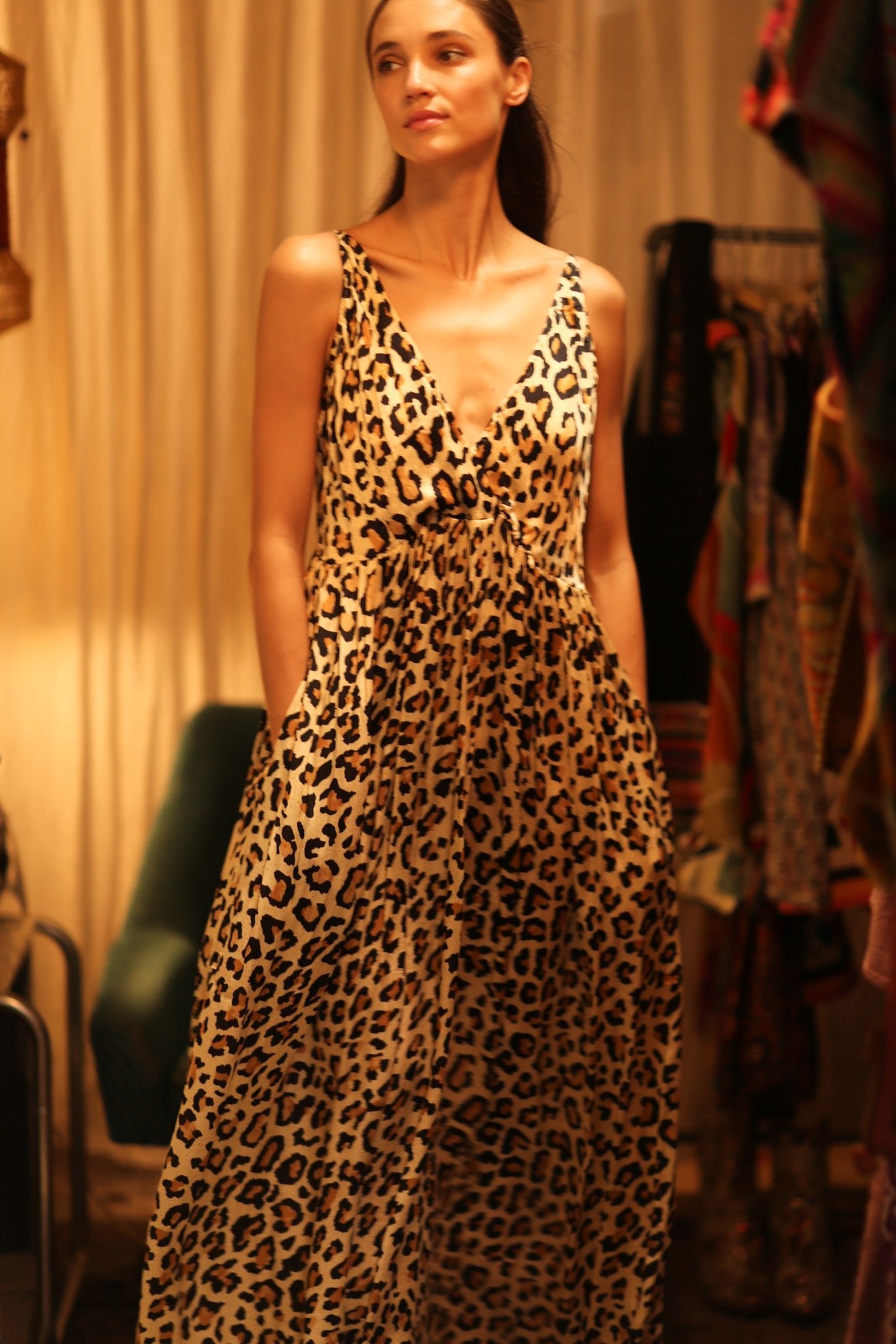 LEO PRINT SILK SHOULDER STRAP DRESS LILY - BANGKOK TAILOR CLOTHING STORE - HANDMADE CLOTHING
