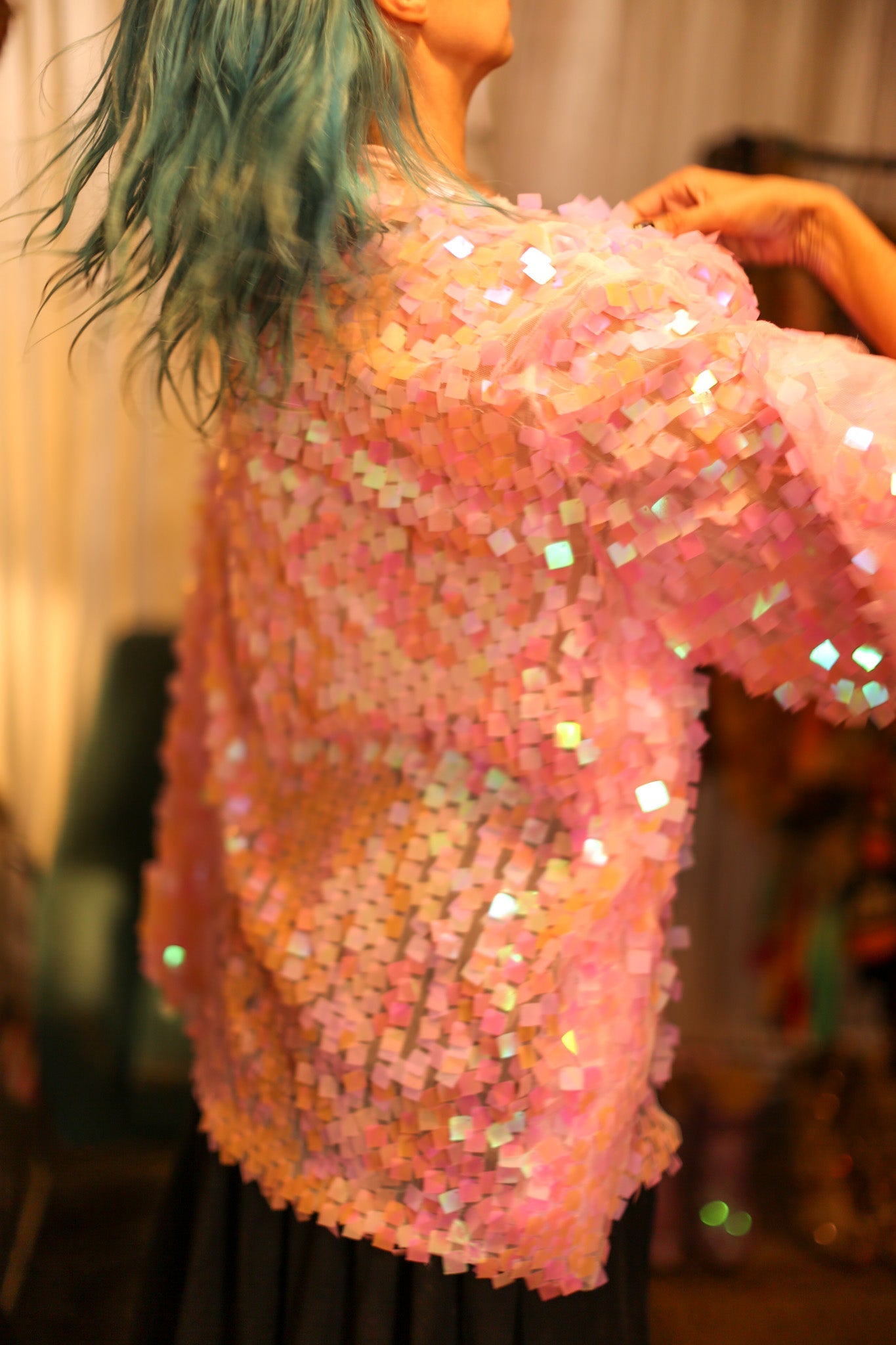 LIGHT PINK SHORT GLITTER KIMONO WITT - BANGKOK TAILOR CLOTHING STORE - HANDMADE CLOTHING