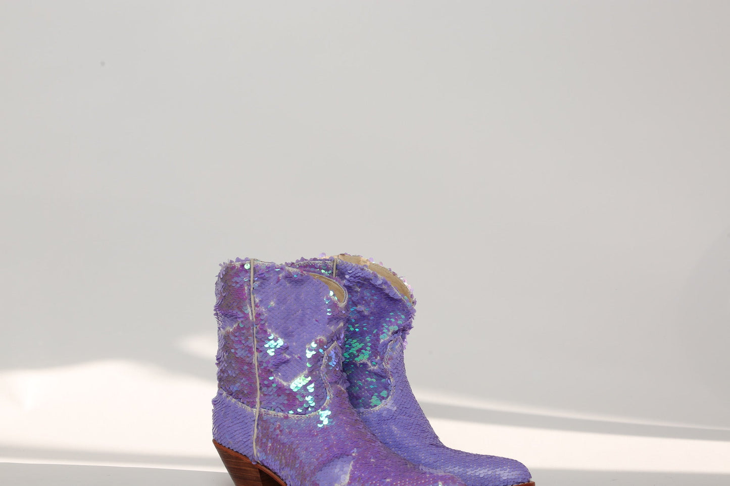 LILAC SEQUINS EMBROIDERED COWBOY ANKLE BOOTS - BANGKOK TAILOR CLOTHING STORE - HANDMADE CLOTHING
