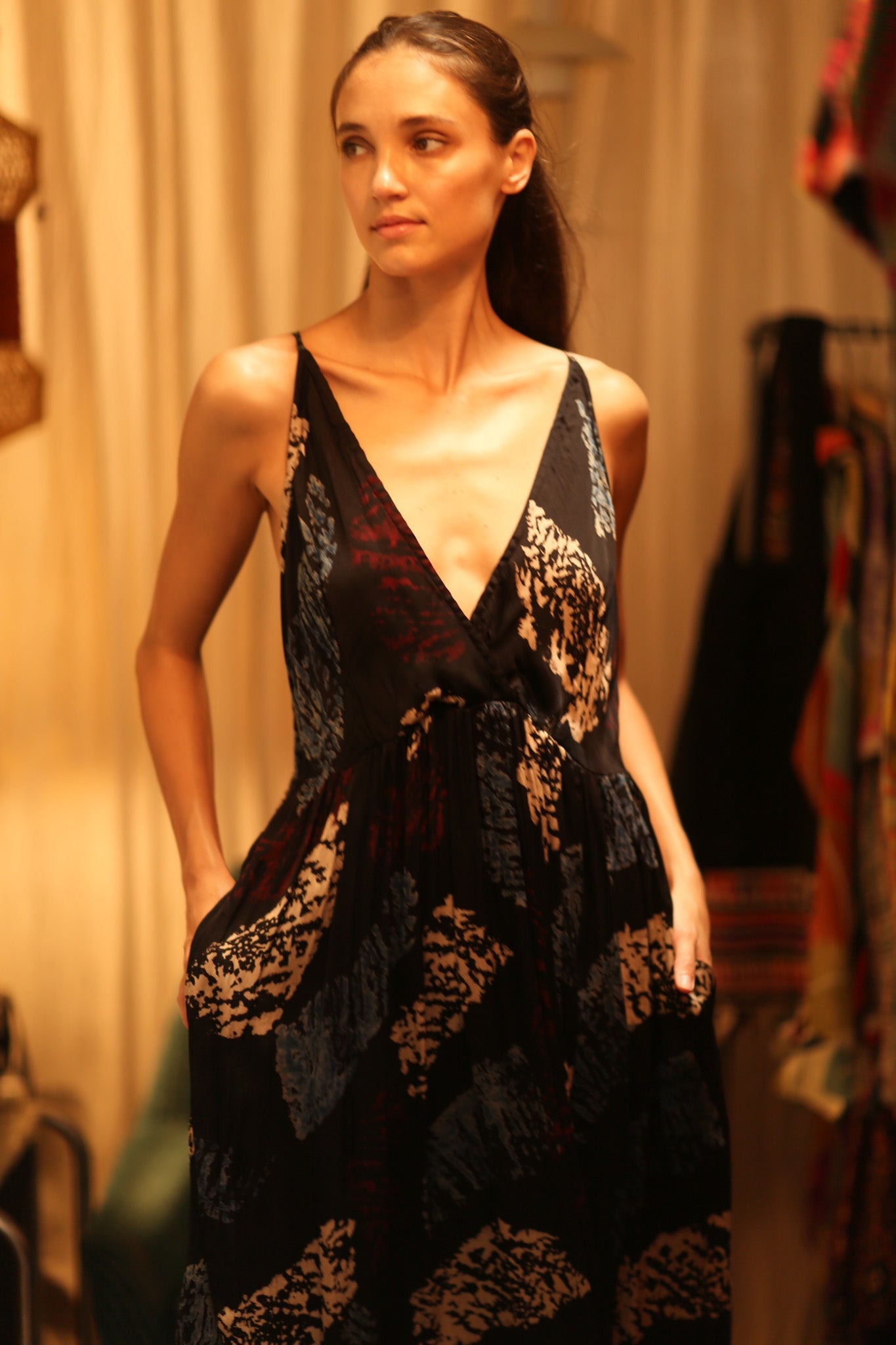 LILY SILK DRESS BLACK PAINTERS - BANGKOK TAILOR CLOTHING STORE - HANDMADE CLOTHING
