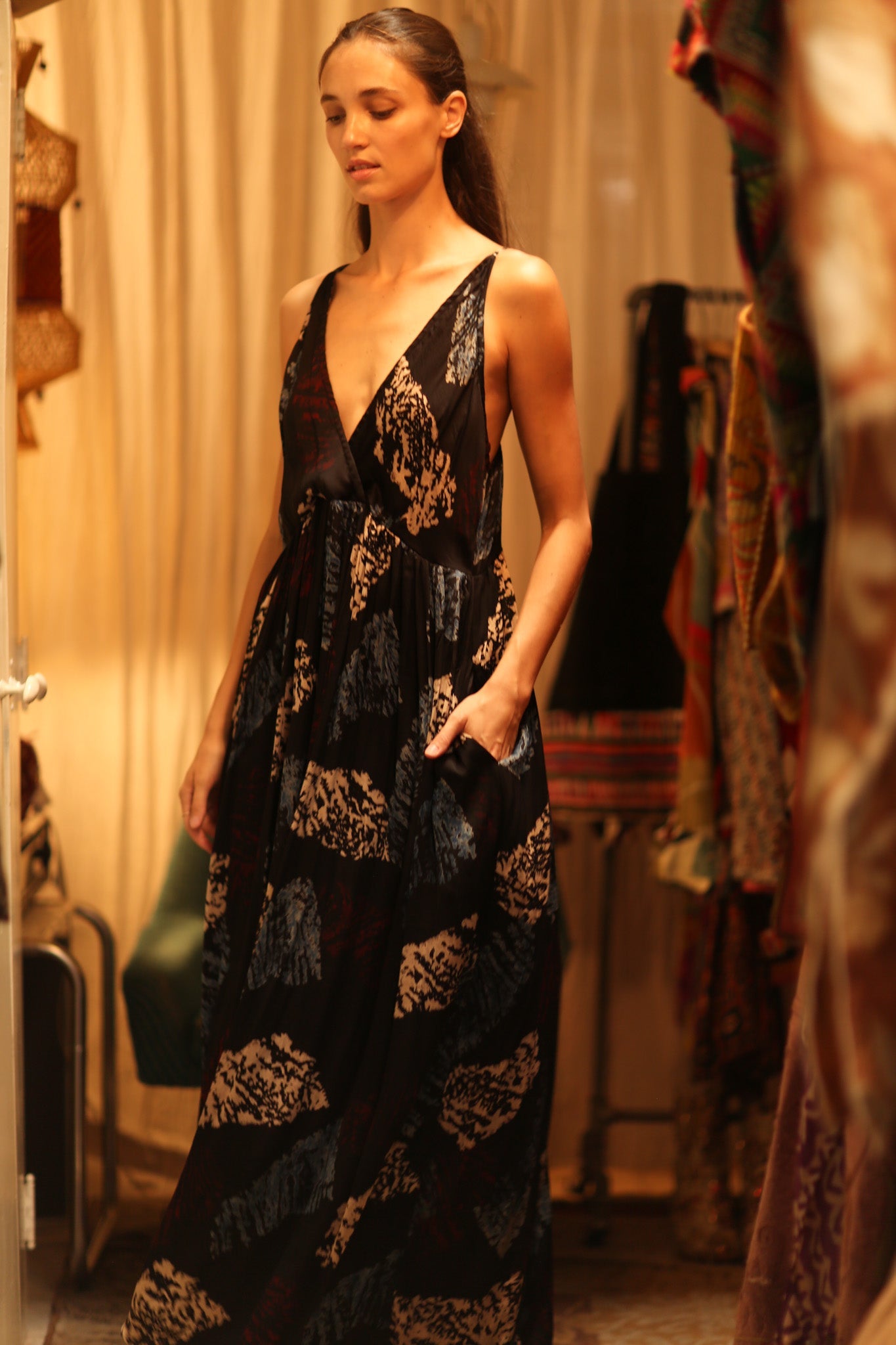 LILY SILK DRESS BLACK PAINTERS - BANGKOK TAILOR CLOTHING STORE - HANDMADE CLOTHING