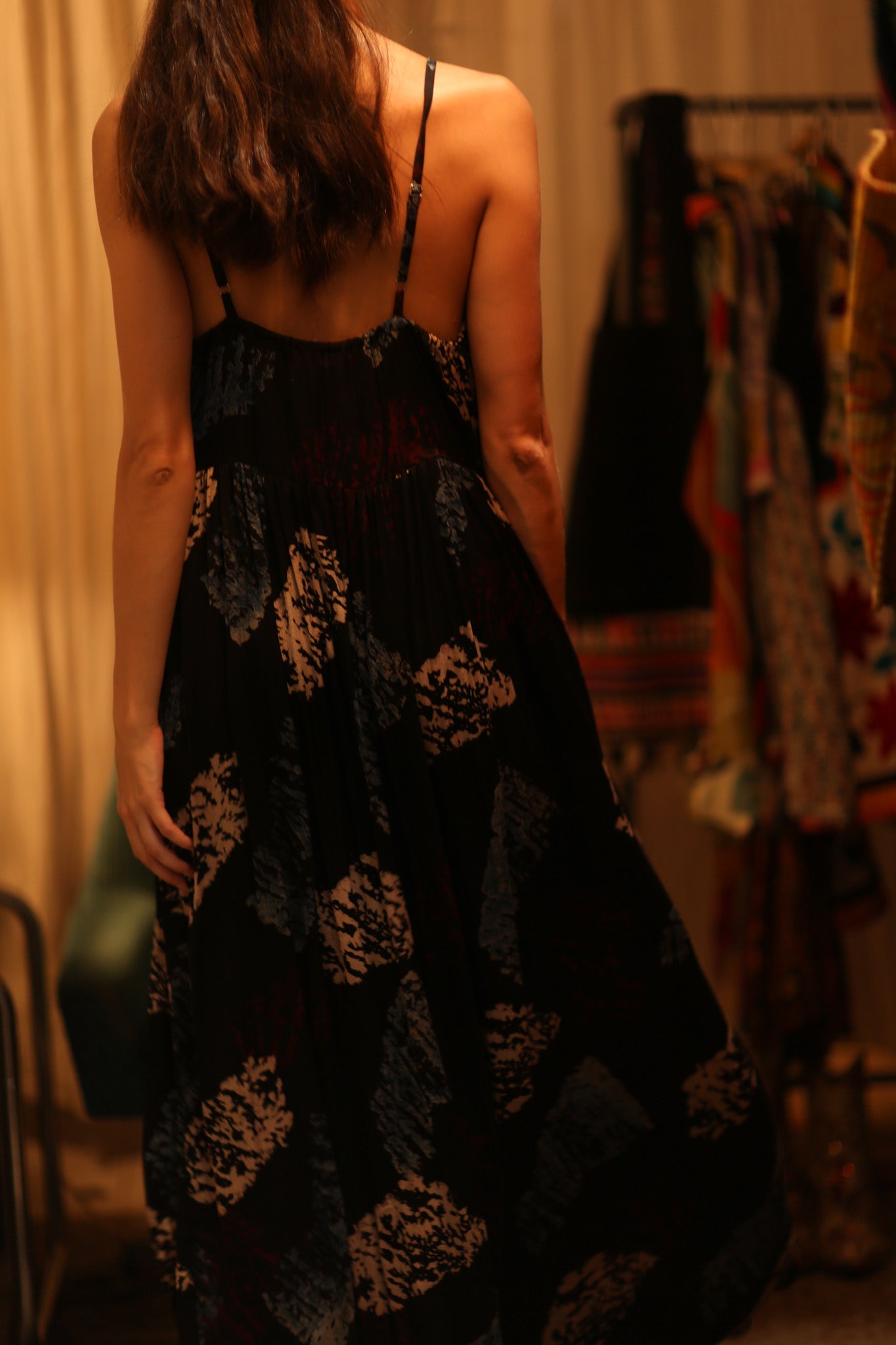 LILY SILK DRESS BLACK PAINTERS - BANGKOK TAILOR CLOTHING STORE - HANDMADE CLOTHING