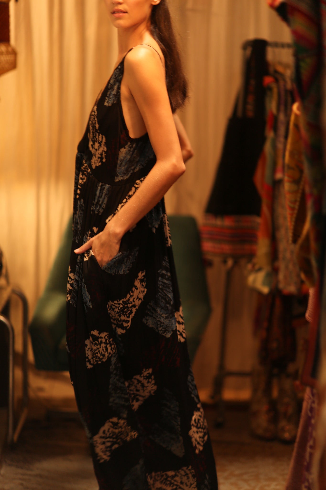 LILY SILK DRESS BLACK PAINTERS - BANGKOK TAILOR CLOTHING STORE - HANDMADE CLOTHING